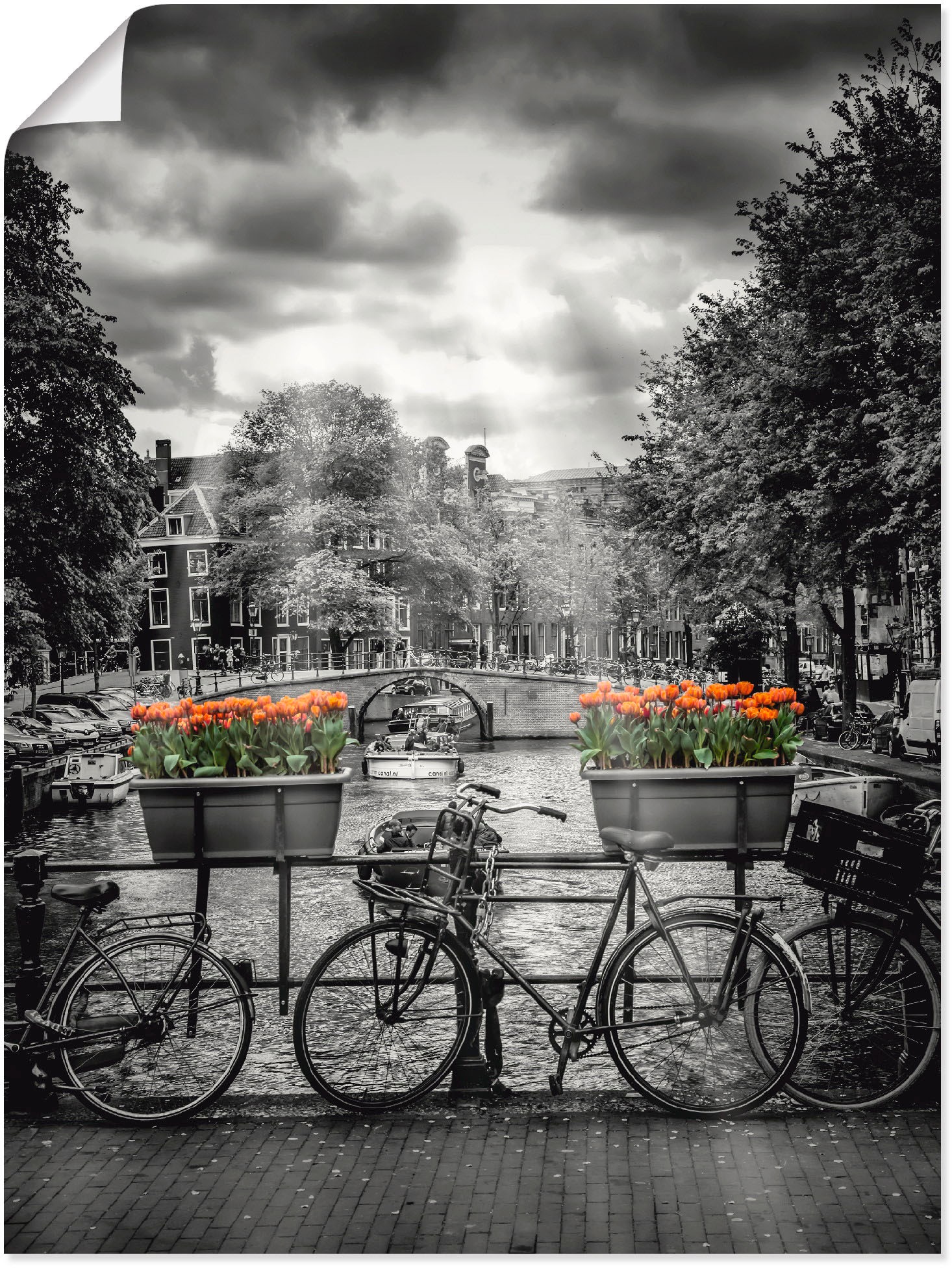 Image of Artland Wandbild »Amsterdam Herengracht & Sonnenstrahlen«, Fahrräder, (1 St.), in vielen Grössen & Produktarten - Alubild / Outdoorbild für den Aussenbereich, Leinwandbild, Poster, Wandaufkleber / Wandtattoo auch für Badezimmer geeignet bei Ackermann Vers