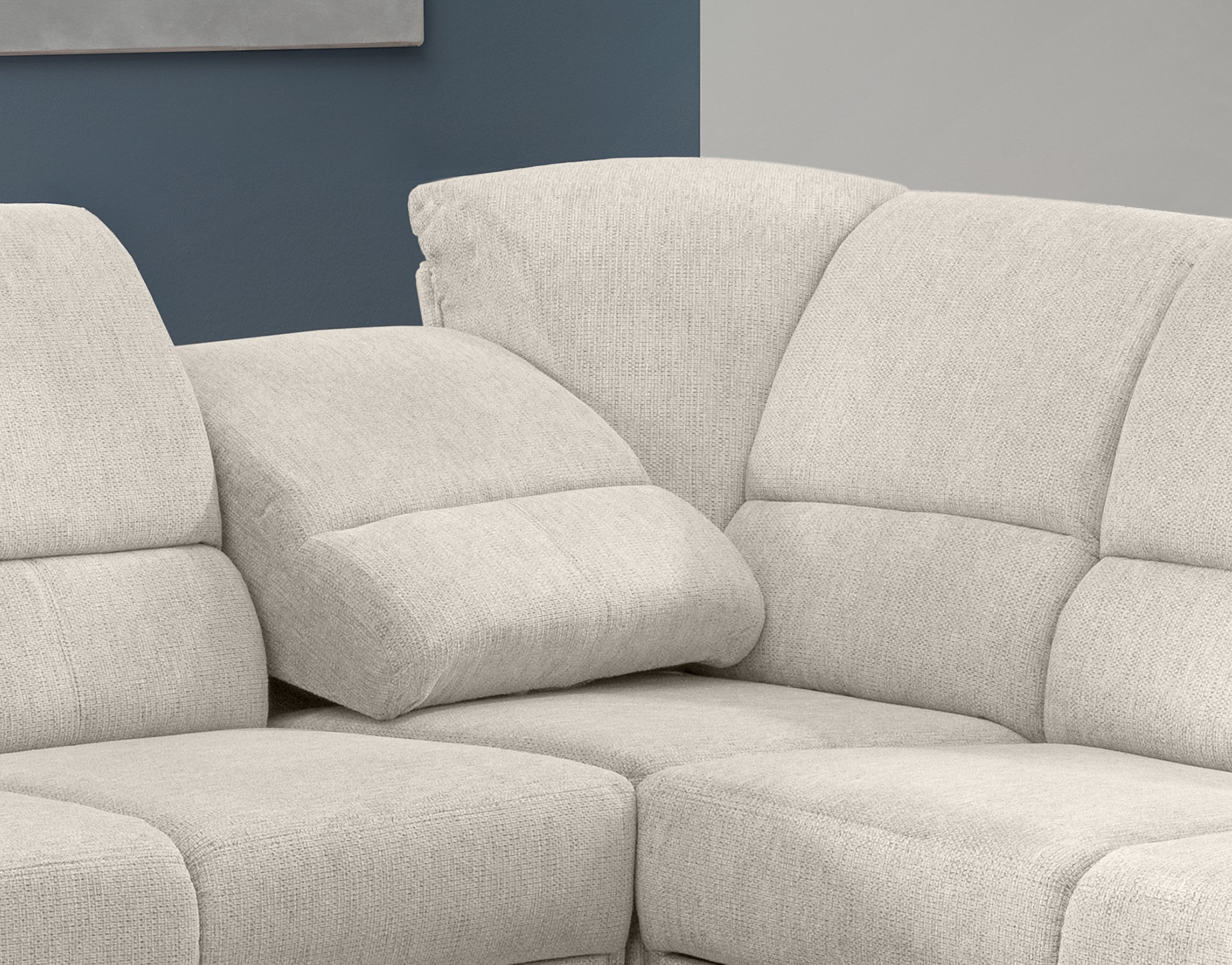 Home affaire Ecksofa »Pisa L-Form, mit Schlaffunktion, Stauraum, 2x höhenverstellbare«, Kopfstützen und Relaxfunktion im Eckelement
