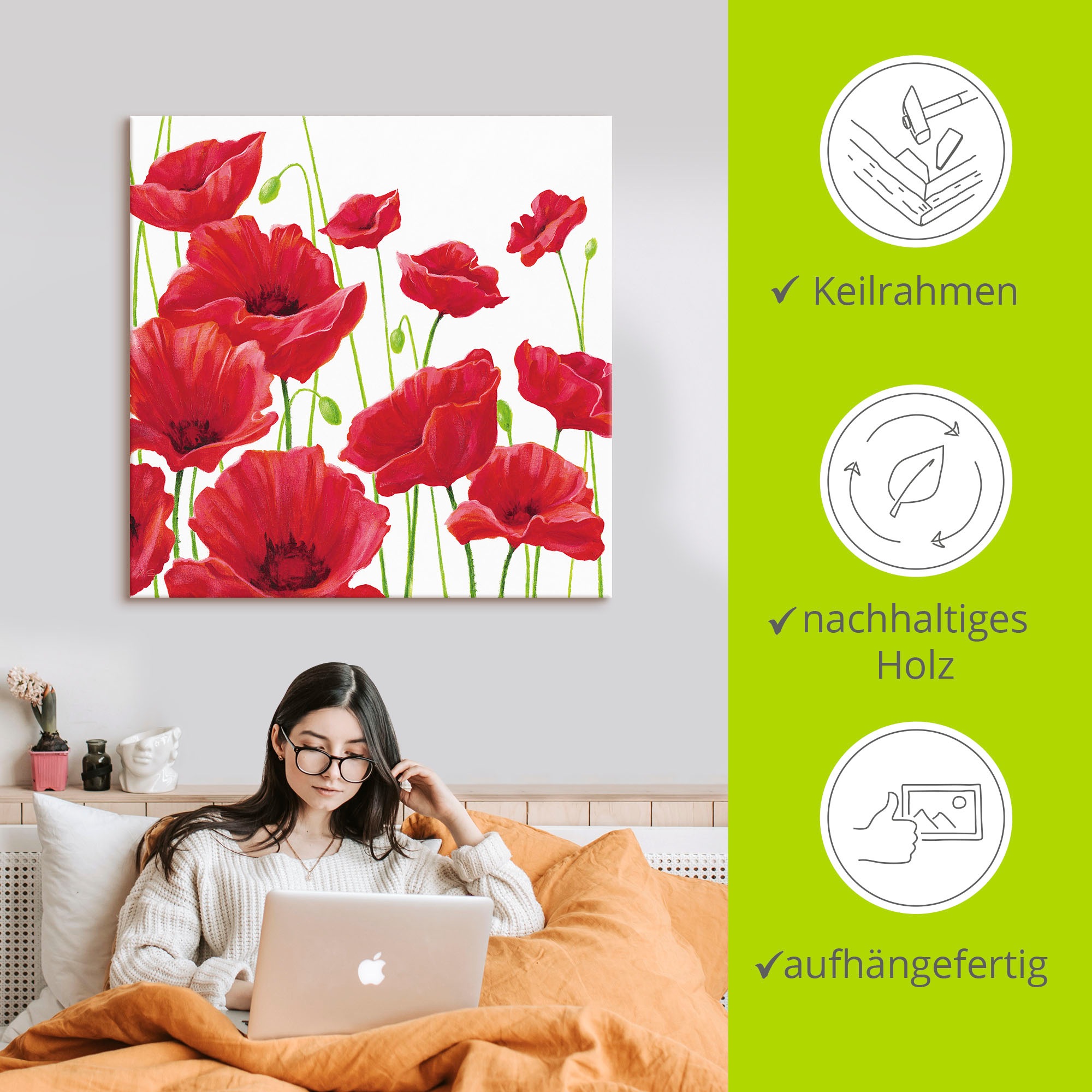 Artland Wandbild »Rote Mohnblumen I«, Blumen, (1 St.), als Alubild, Outdoorbild, Leinwandbild, Poster, Wandaufkleber