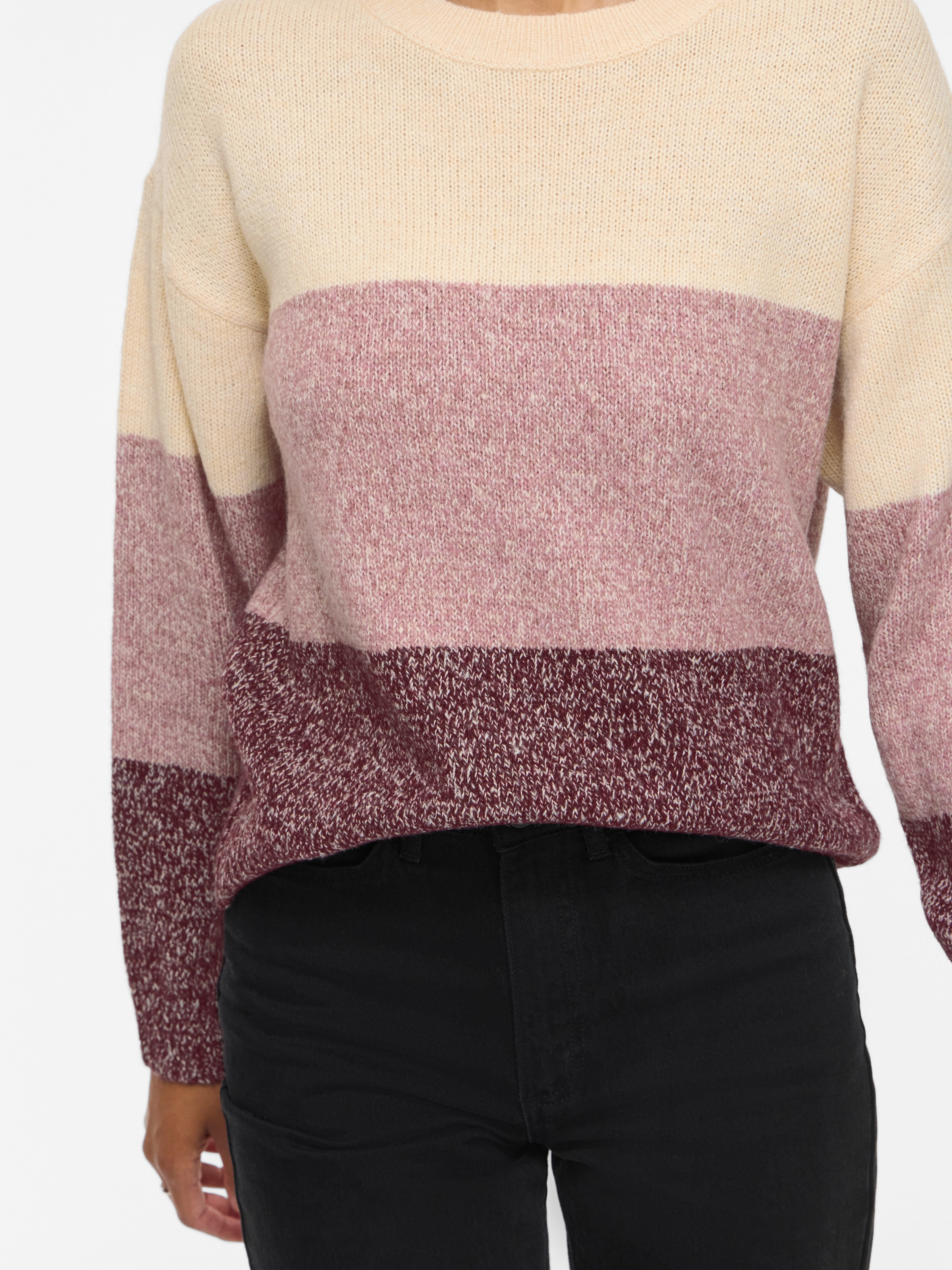 Vila Pull en tricot »VISPOSA O-NECK L/S STRIPE KNIT TOP/PB« Materialmix,