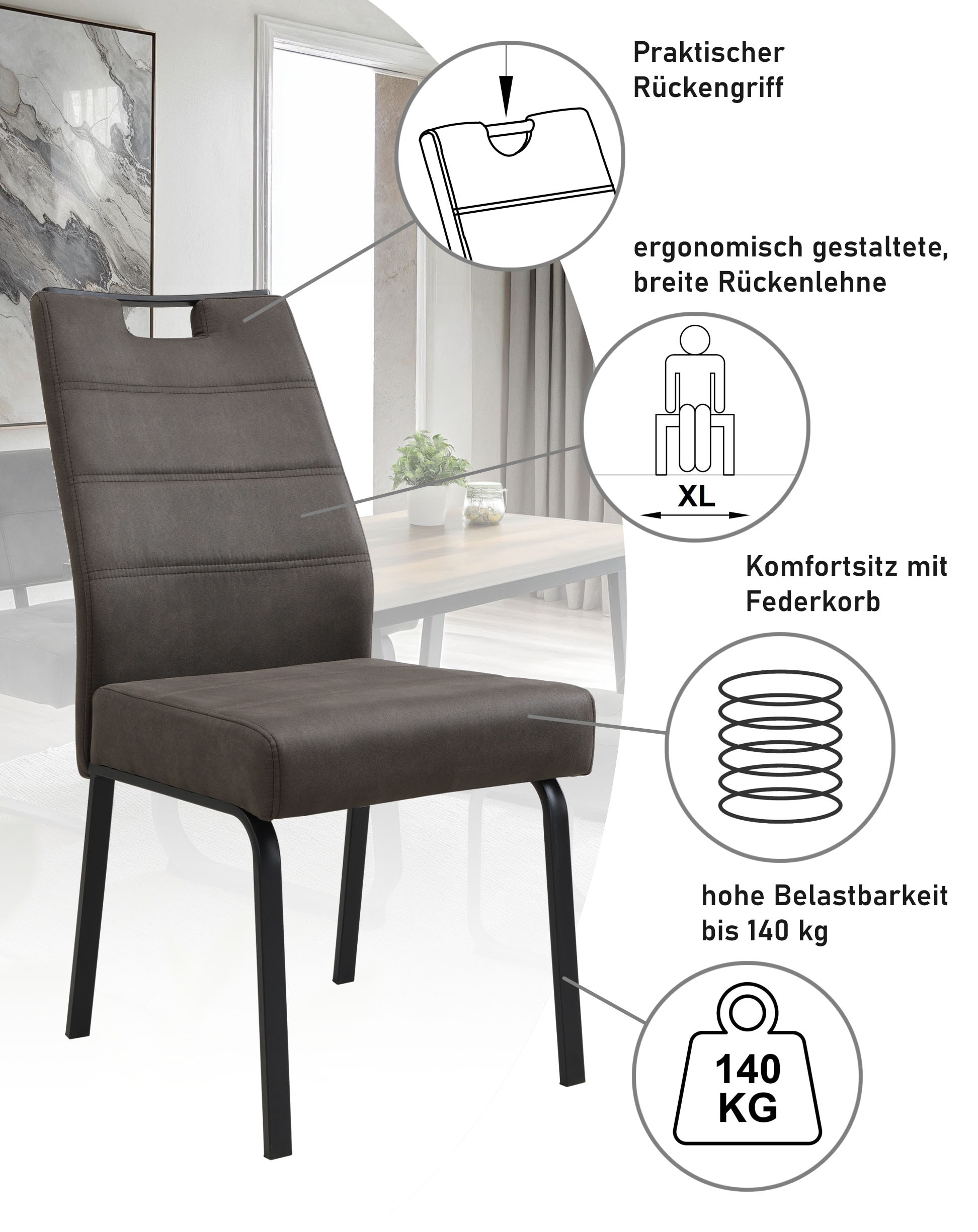 HELA 4-Fussstuhl »ELVAS« () 1 Stk.XL-Sitzbreite, mit Federkorb, 140kg belastbar, Vintage Optik