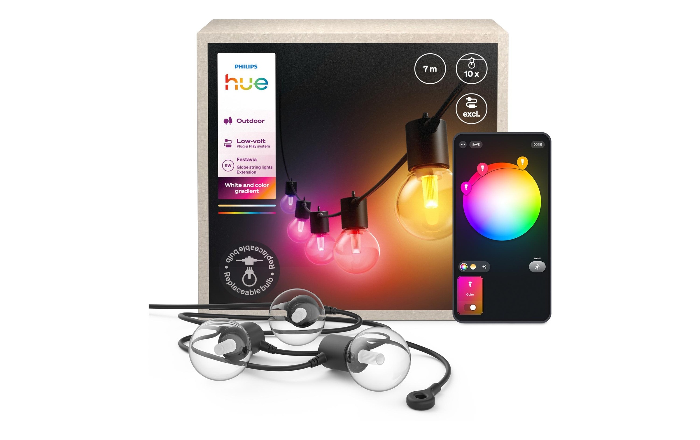 Image of Philips Hue LED-Lichterkette "Festavia Globe Outdoor Erweiterung 7 m CH"
