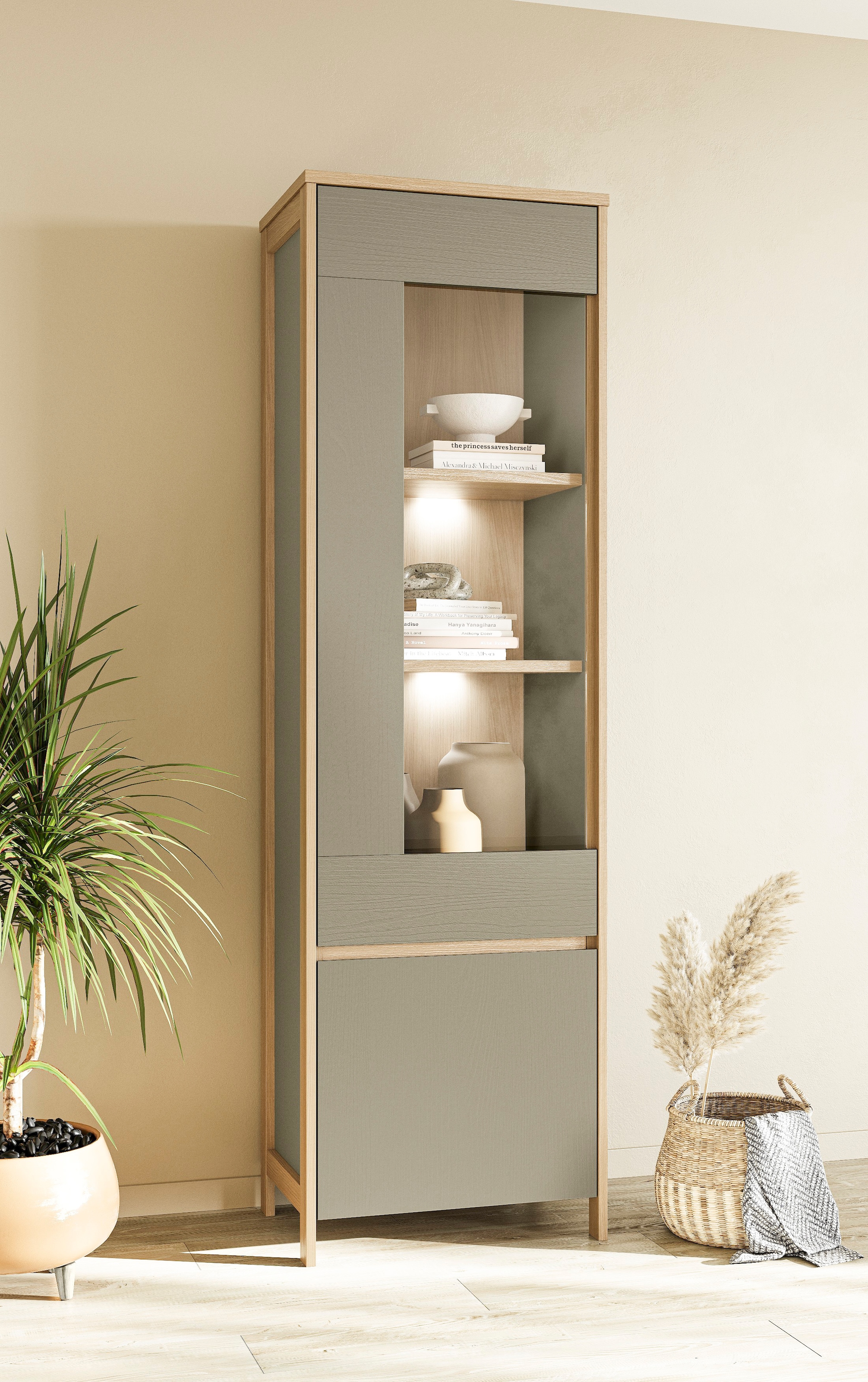Home affaire Vitrine »Stranda, Hochschrank im Scandi-Style, moderne Glasvitrine« Rahmenoptik, ausreichend Stauraum, vielseitig einsetzbar, 58 cm breit