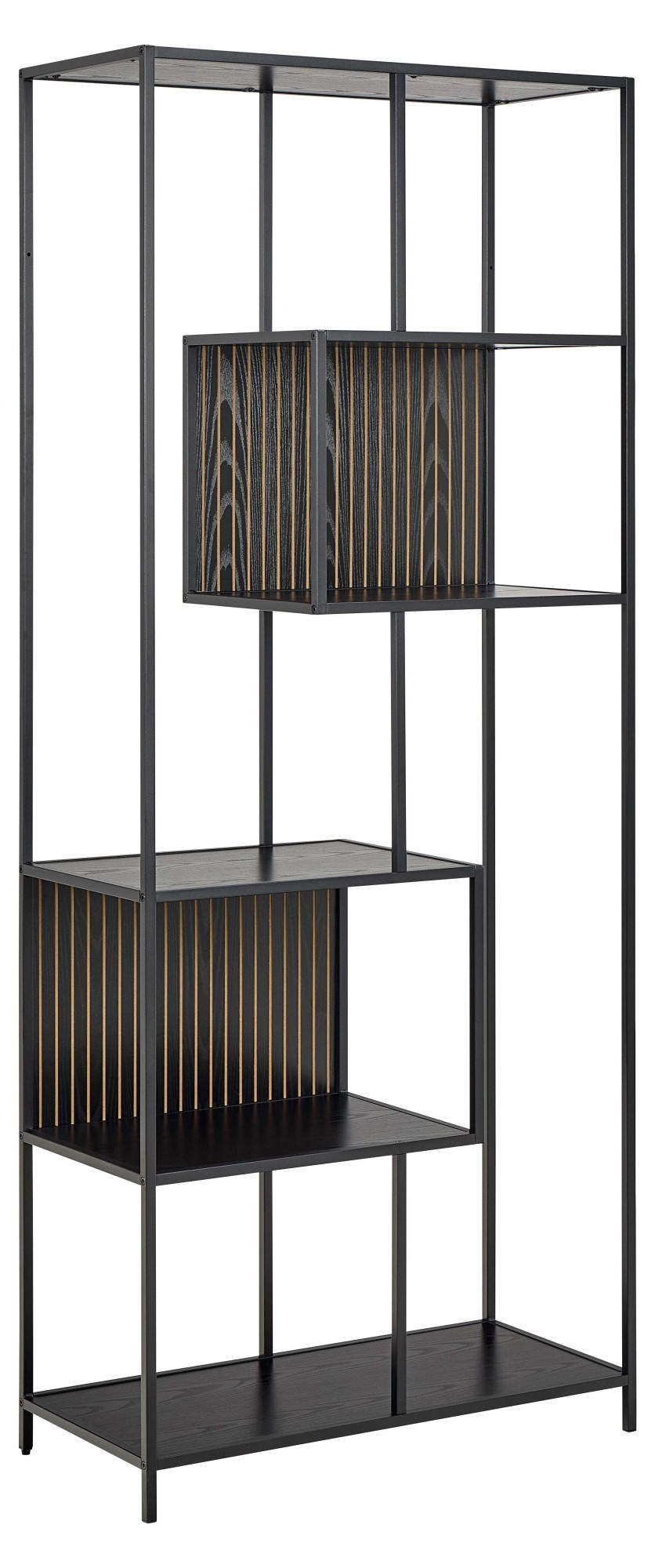 Image of ACTONA GROUP Bücherregal "Seaford, Standregal, Regal, Raumteiler" 77x35x185 cm, schwarzer Stahlrahmen, 5 Regale, Wendemodul, Breite 77 cm