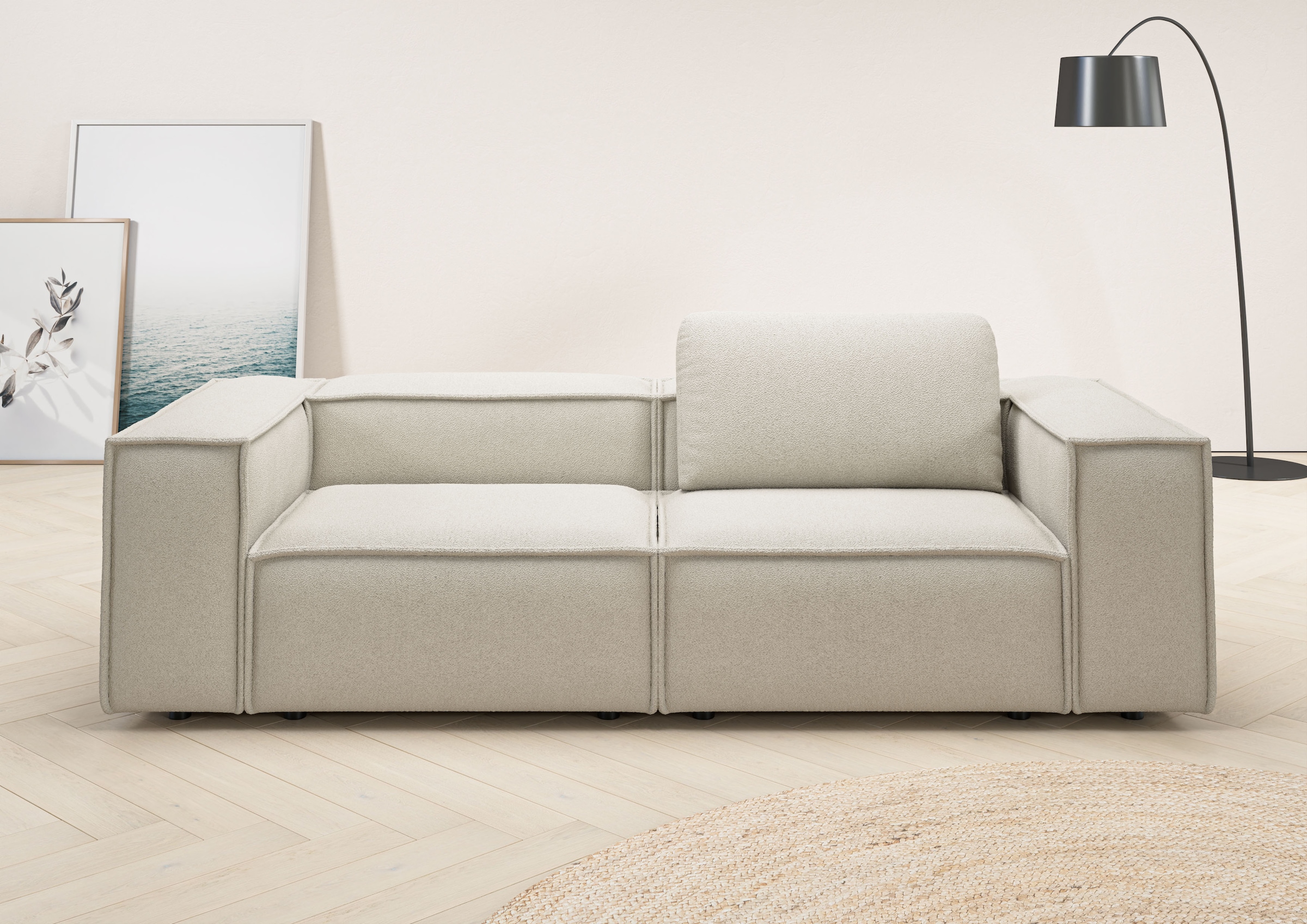 Home affaire 2-places »Watertown, modern, Sofa 246 cm breit, in 2 Tiefen, Japandi Design« canapé élégant profondeur 98 cm, avec assise extra large, bouclé