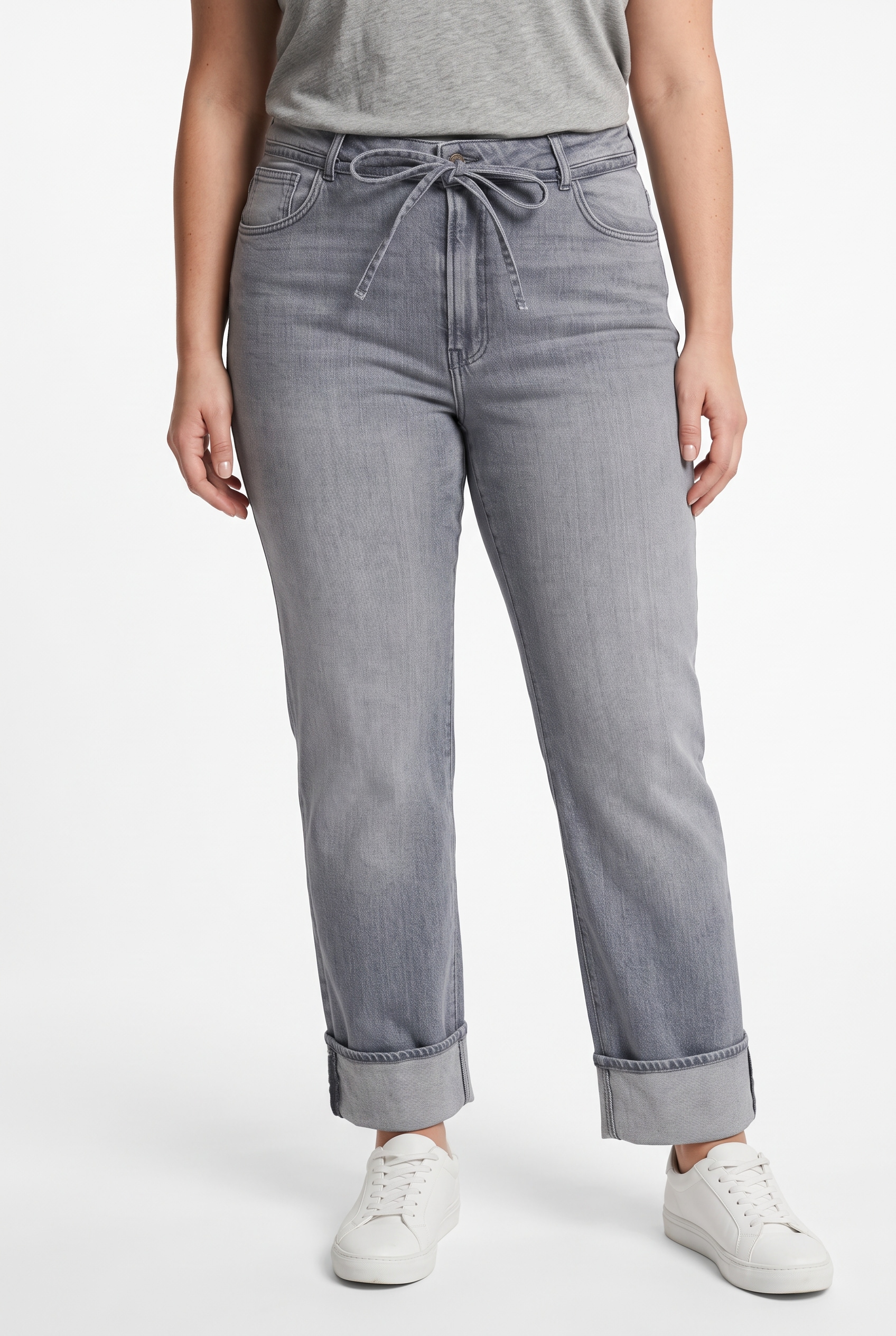 Image of ONLY CARMAKOMA Straight-Jeans "CARGIANNA MW FOLD UP STRAIGHT AZ752" Baumwollmischung, Regular Waist