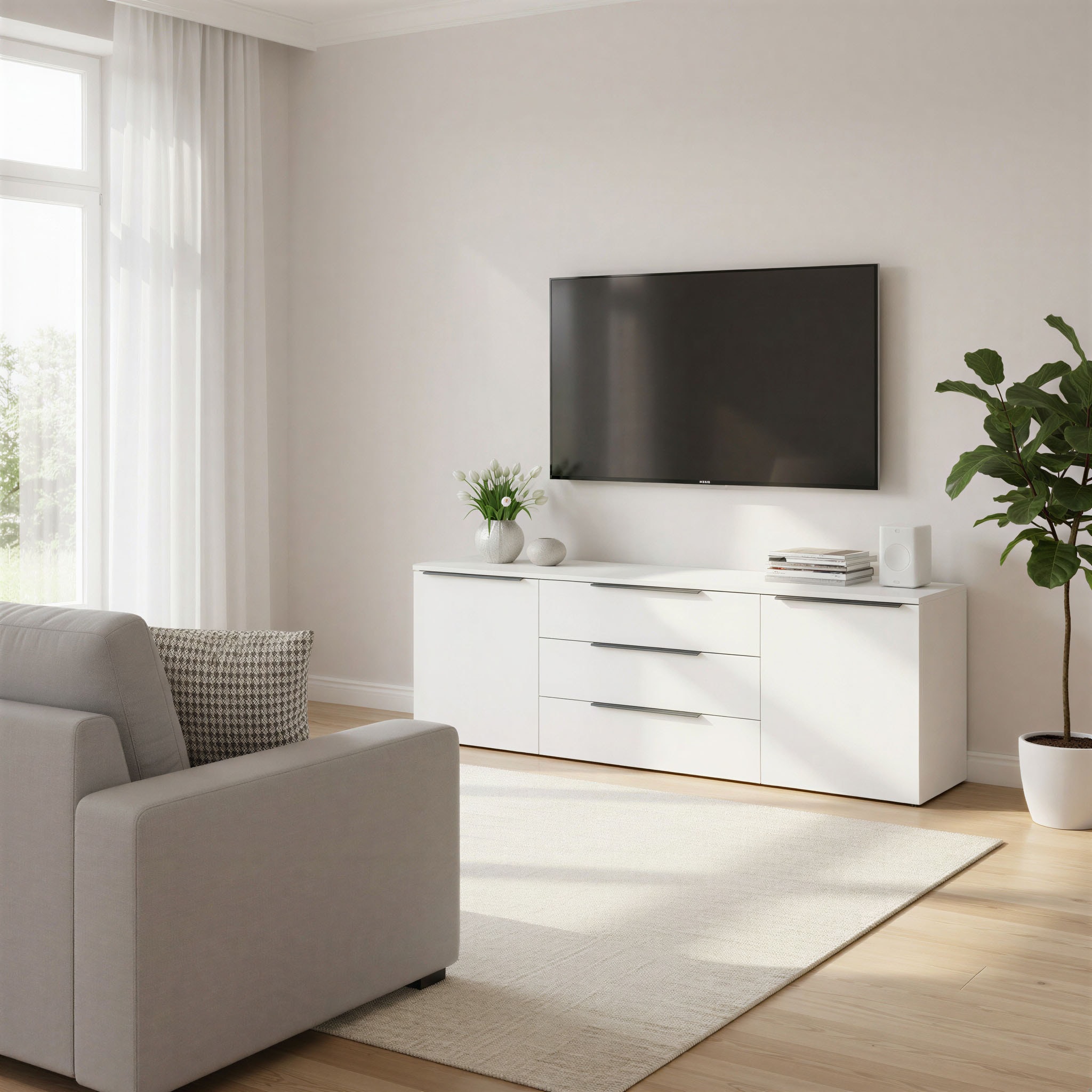 borchardt Möbel Sideboard »Tom, Kommode Breite 166cm, hängend oder stehend mit Metallgriffen« 2 Türen 3 Schubkästen, verstellbare Einlegeböden