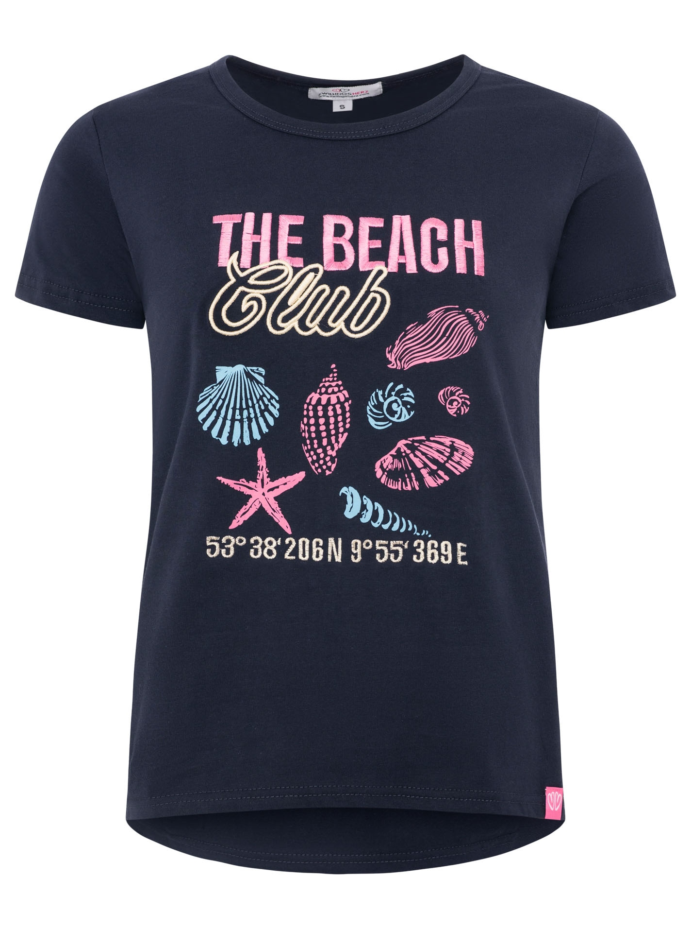 Zwillingsherz T-Shirt »"Beach"« Rundhals, grosses maritimes Motiv mit Stickerei