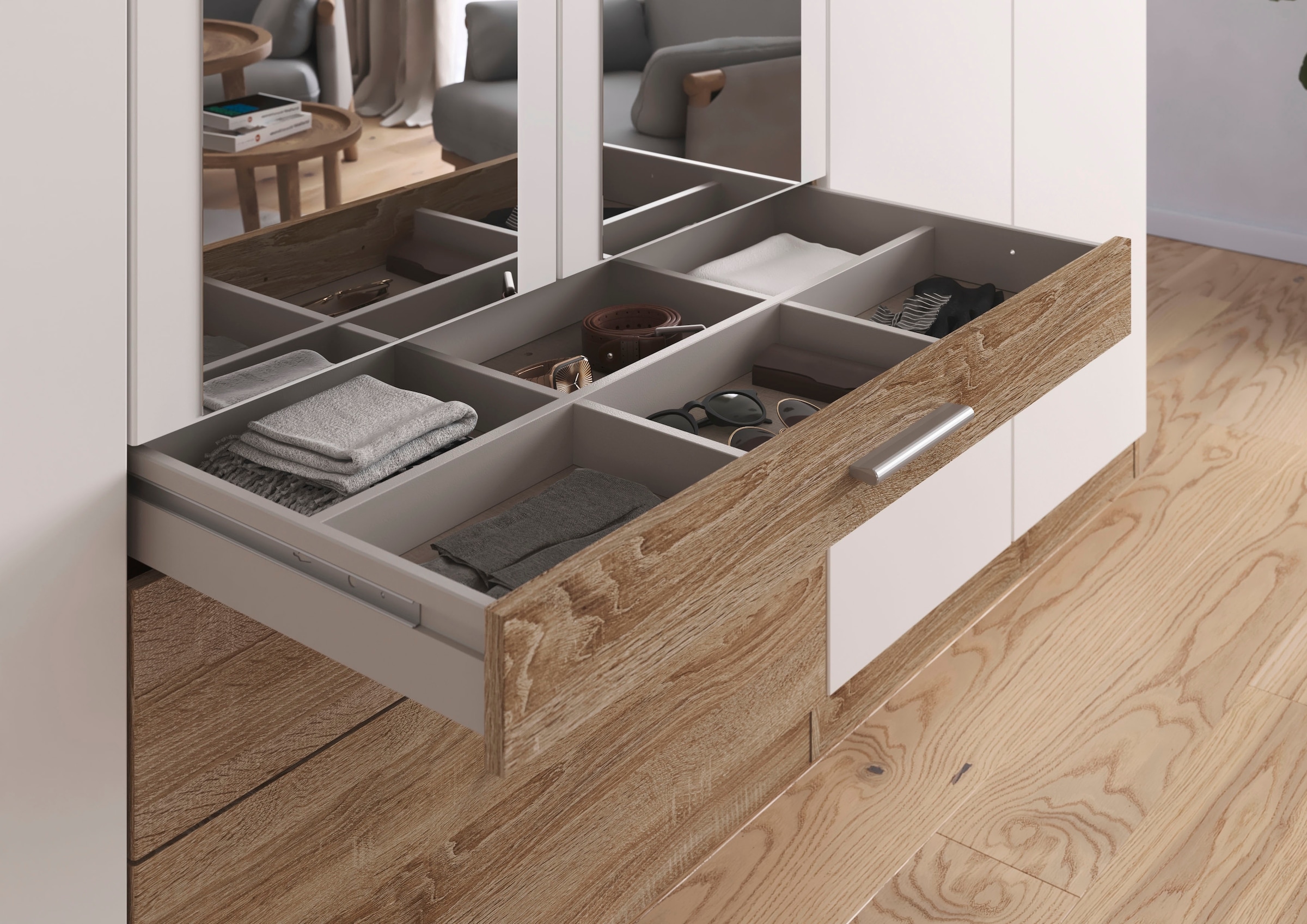 rauch Kleiderschrank »Schrank Drehtürenschrank Garderobe Ankleide Schlafzimmer HILDESHEIM« Breiten: 185/275 cm, Höhe 231 cm,  oberste Schublade mit praktischer Facheinteilung MADE IN GERMANY