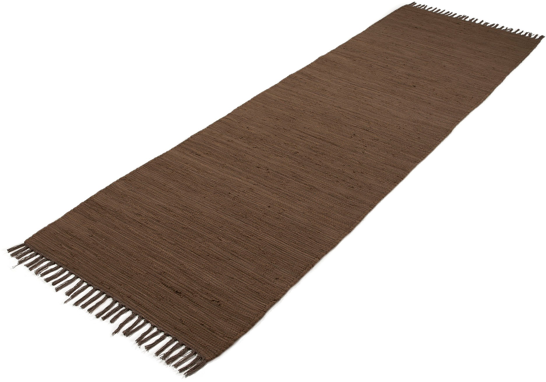 carpetfine Teppich »Kelim Chindi uni, auch als Läufer«, rechteckig, 5 mm Höhe, Wendeteppich, reine Baumwolle, handgewebt, Uni-Farben, mit Fransen