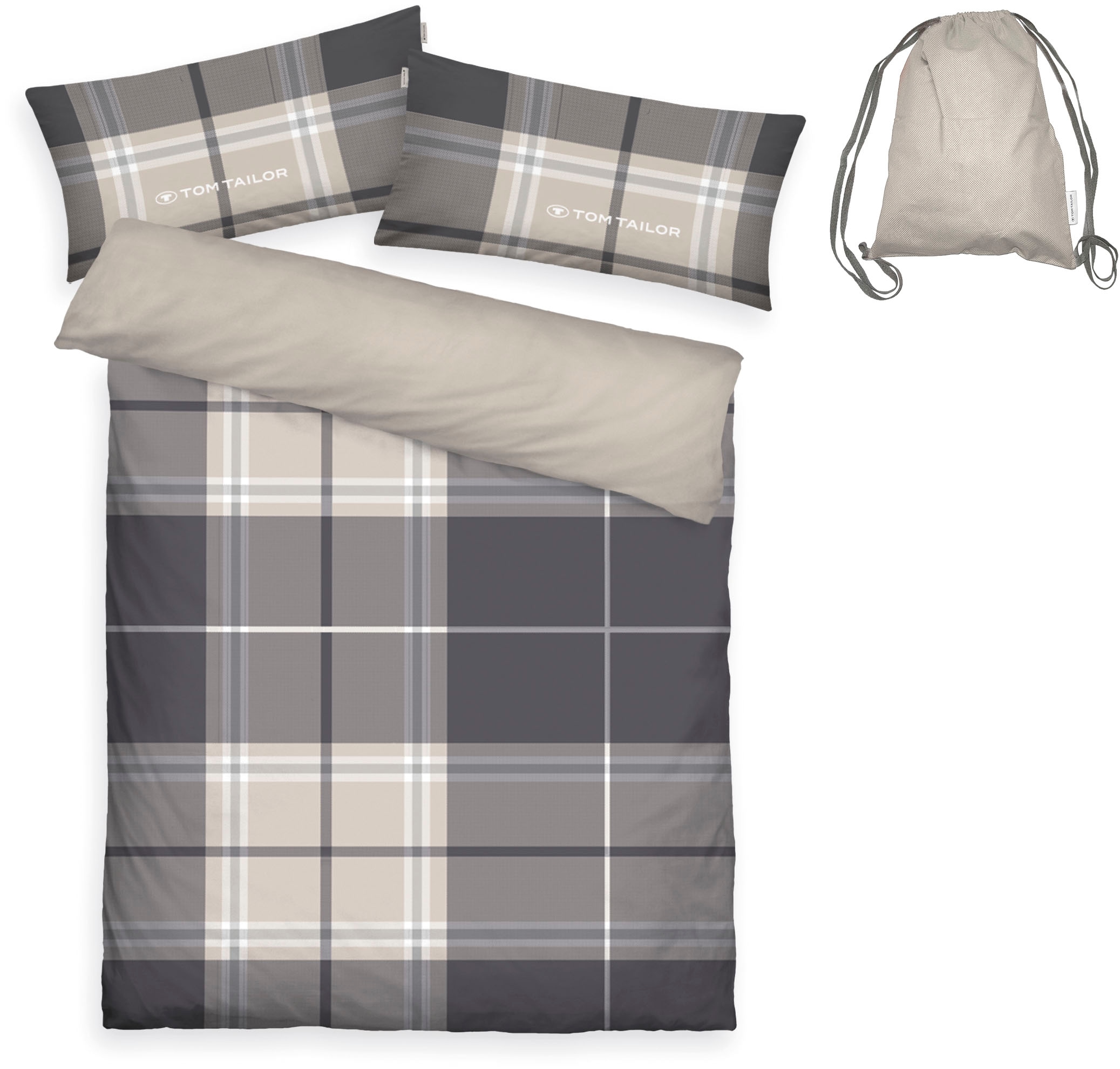 TOM TAILOR HOME Linge de lit réversible »Eric in Gr. 135x200 oder 155x220 cm« 3 avec fermeture éclair, avec cadeau GRATUIT : sac de sport 100 % coton