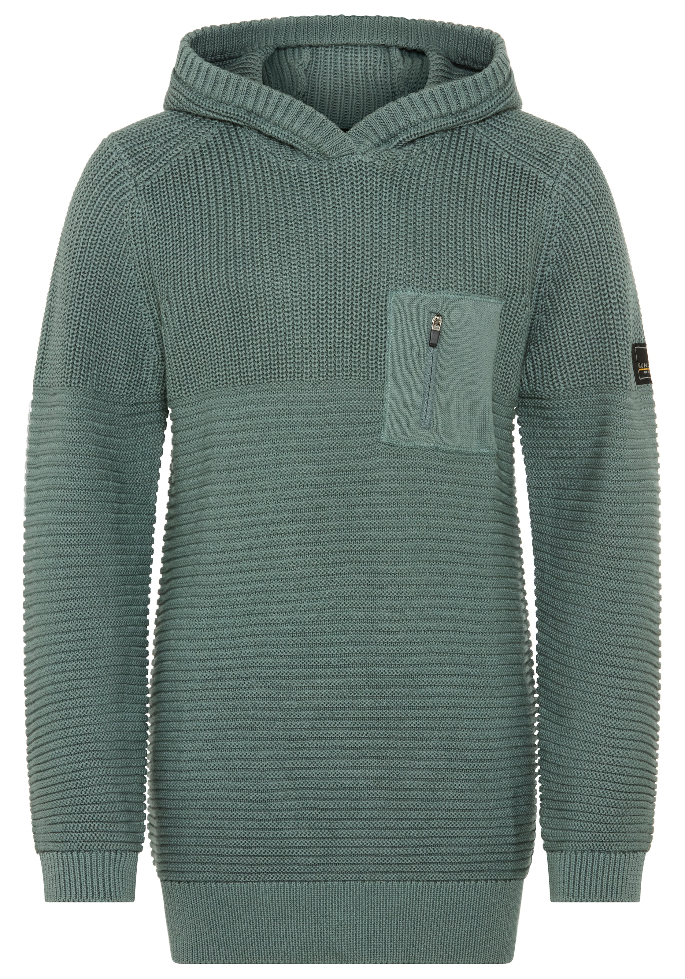 Bruno Banani Pull en tricot »Kapuzen-Strickpullover mit BRUNO BANANI Badge« pull en tricot côtelé, avec capuche et poche sur la poitrine