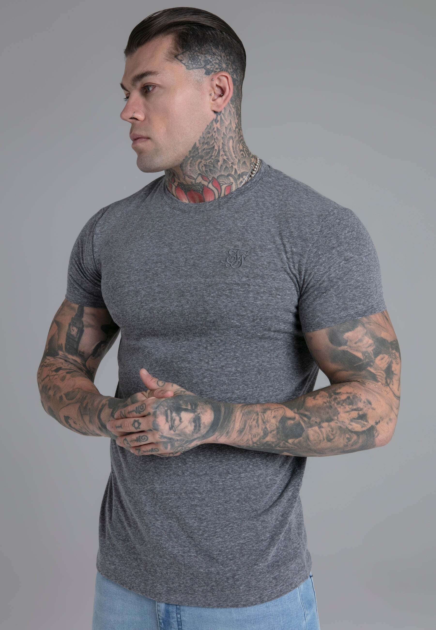 T-Shirt »Siksilk T-Shirt Marl T-Shirt in Dark Grey«