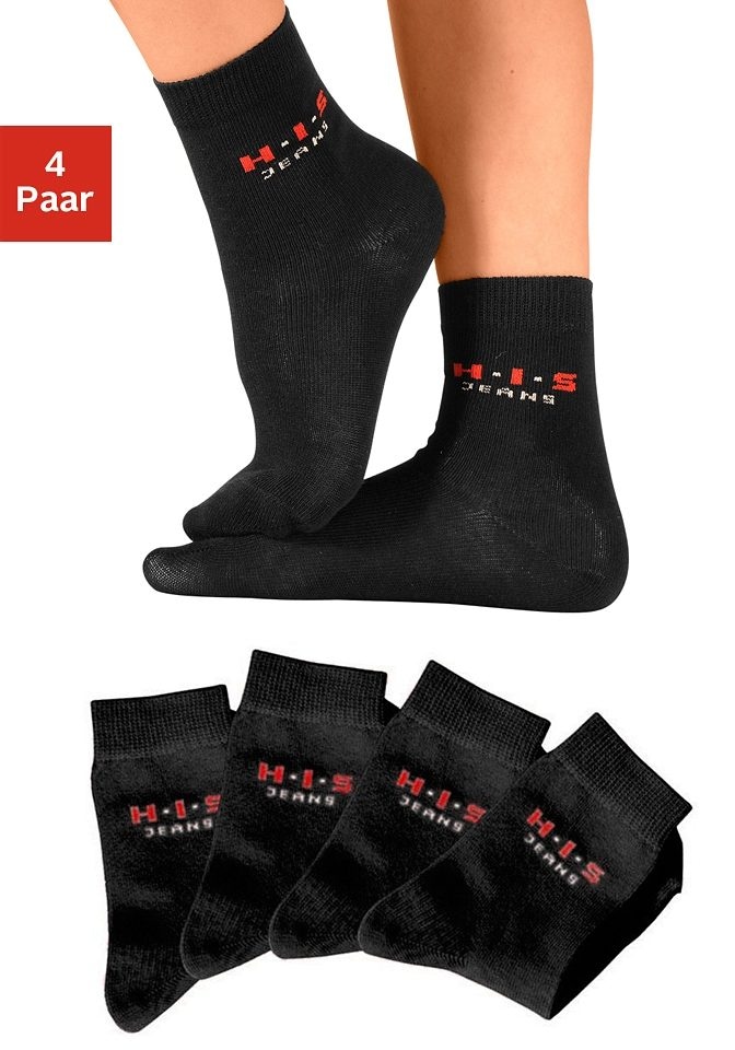 H.I.S Basicsocken, (4 Paar), mit kontrasfarbenem Logo