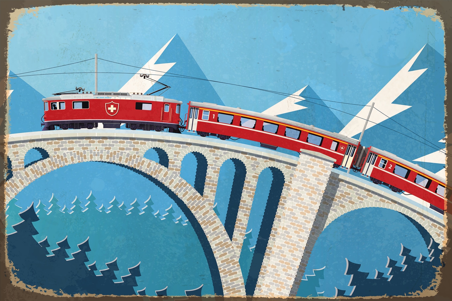 Image of queence Metallbild "TRAIN" Schweiz Vintage Zugbilder Stahlschild, Blechschild, Schweiz
