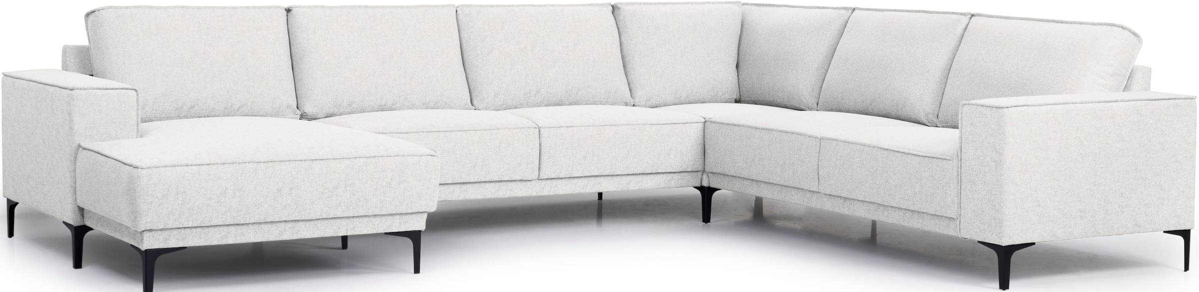 Places of Style Wohnlandschaft »XXL Sofa Oland, Struktur, Flachgewebe, Luxus-Microfaser, Boucle«, U-Form, 342 cm, Wellenunterfederung, Skandi-Design, Metallfüsse