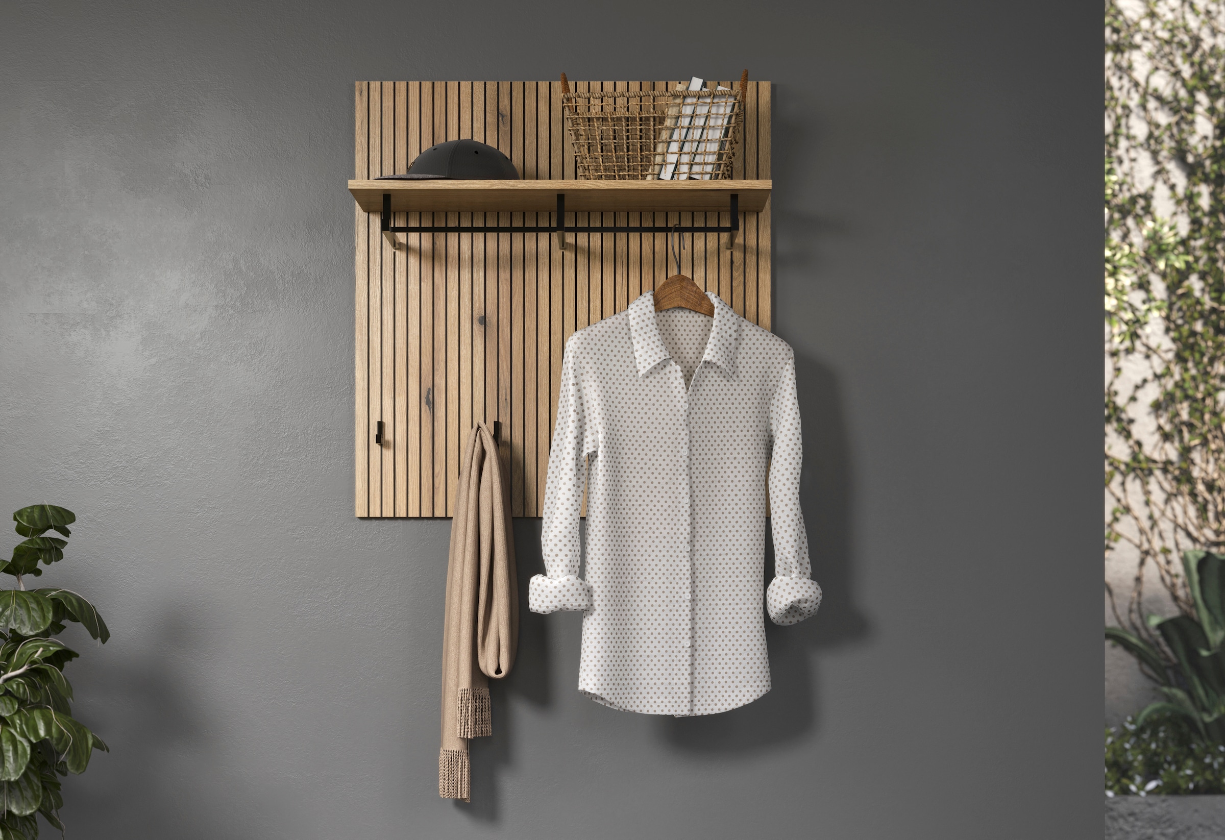 Home affaire Panneau de vestiaire »Amrum« 1 cuis tlg. Wandpaneel mit Ablage, 1 Kleiderstange & 4 Haken - (B/T/H) 80/28/84 cm
