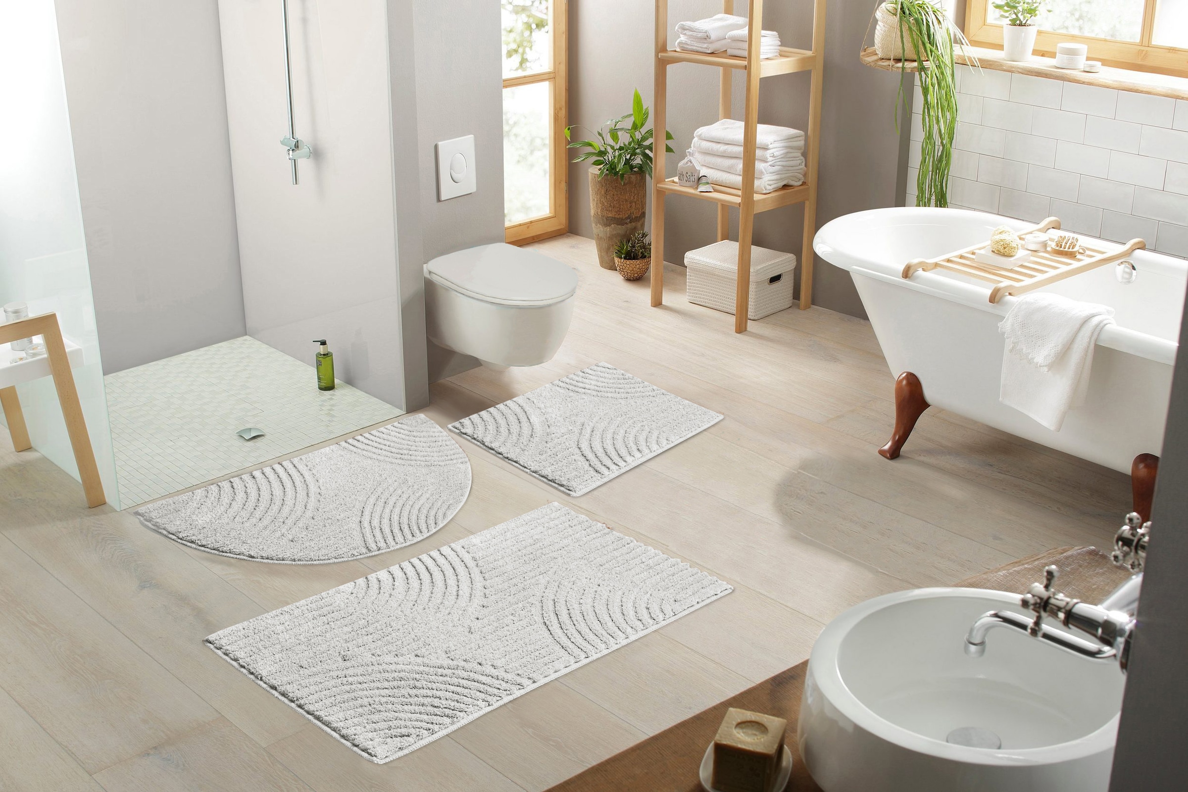 my home Badematte »Ognon, Scandi, Boho, modernes Muster«, rutschhemmend beschichtet, fussbodenheizungsgeeignet-schnell trocknend-strapazierfähig, Badteppich, Uni Farben, Hoch-Tief-Effekt