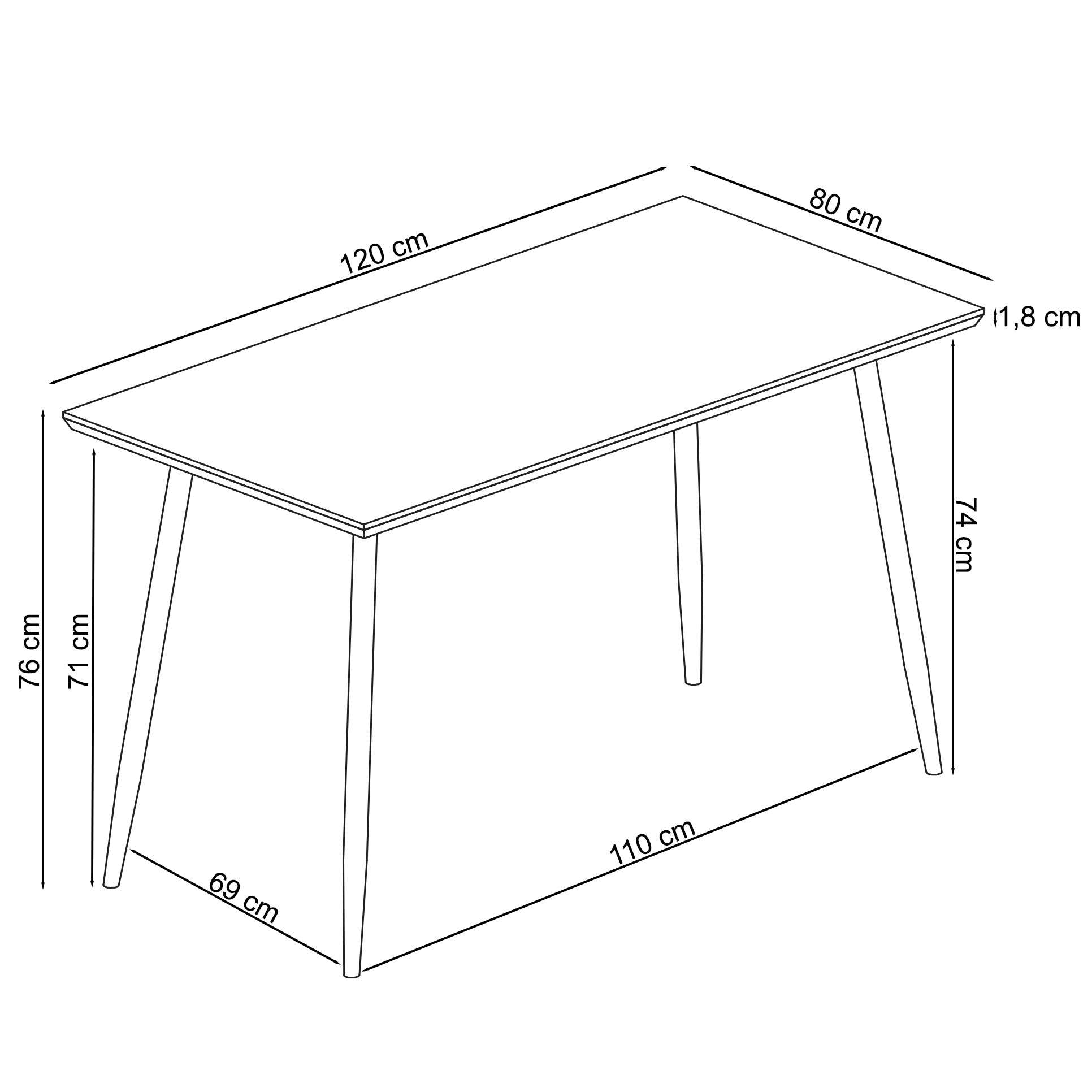 GOODproduct Table de salle à manger »Danny« avec pieds métalliques laqués poudre, Ø 38 mm