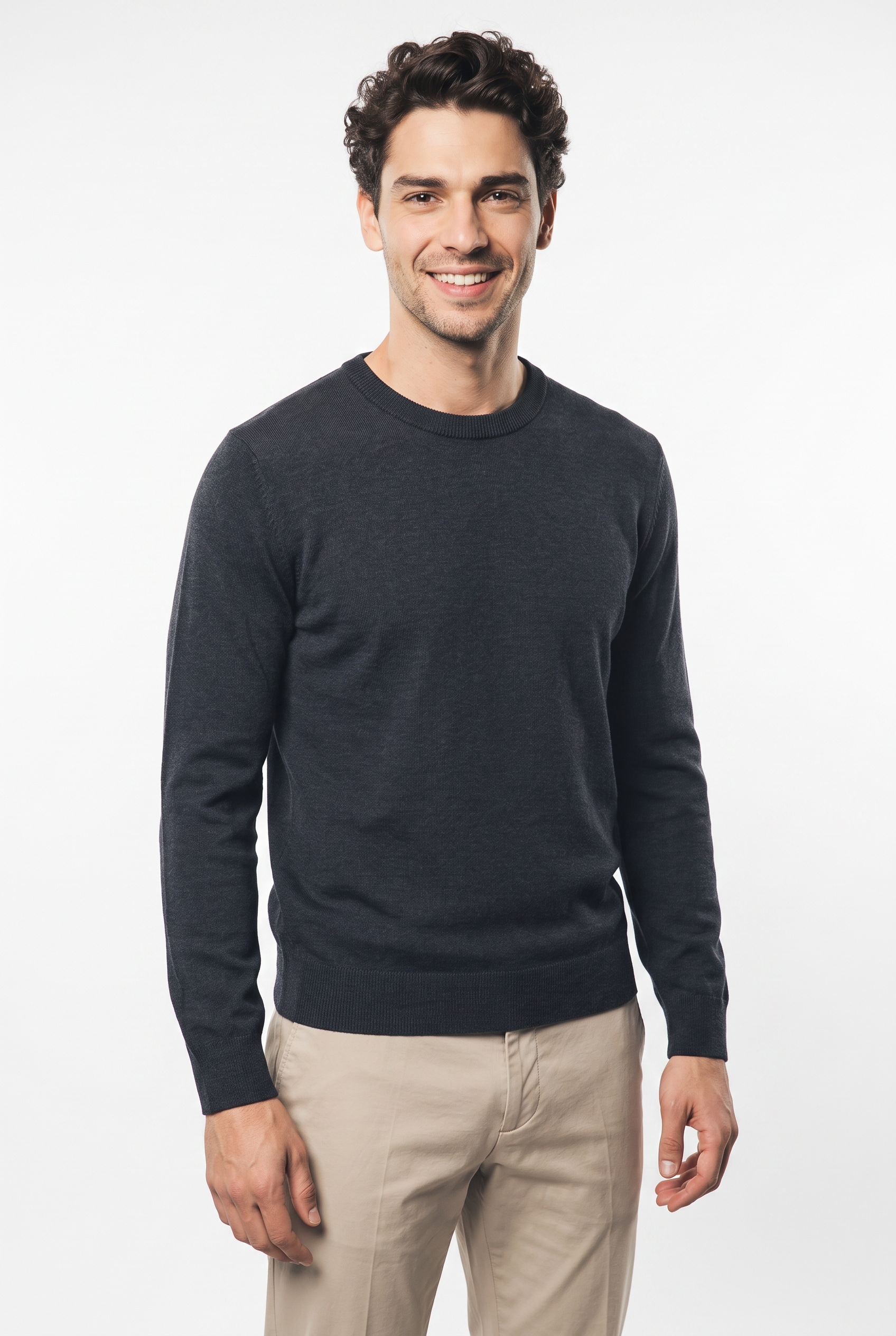 Marc O'Polo Pull à col rond regular en mélange doux de coton bio et laine vierge
