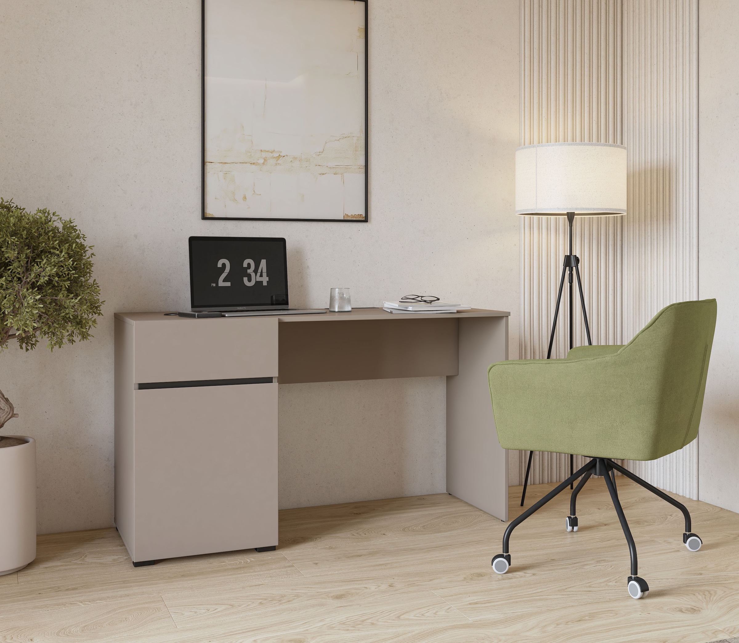 GOODproduct Schreibtisch »Cross, Breite 130 cm, praktischer Computertisch« Bürotisch mit 1 Schublade und Tür, Tischplatte mit Kabeldurchführung