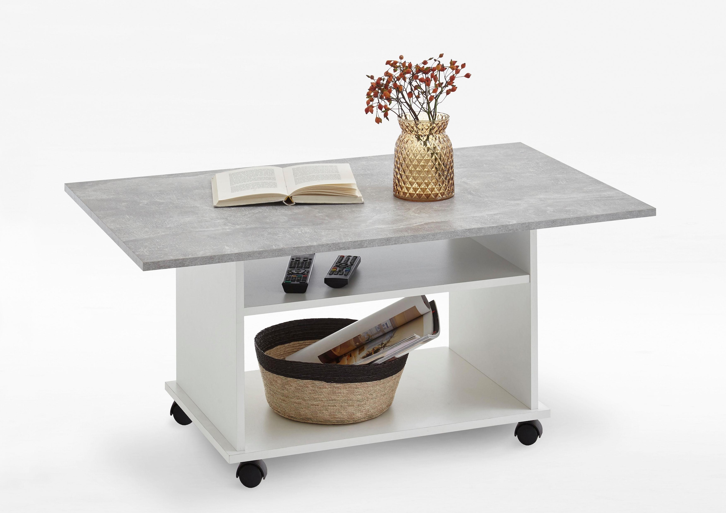 Image of FMD Couchtisch Wohnzimmertisch/Sofatisch mit Stauraum, auf Rollen, 100 x 44 x 60 cm