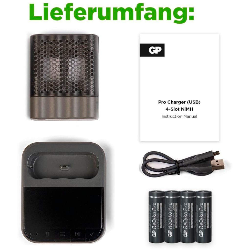 GP Batteries USB-Ladegerät »GP ReCyko P461«, mit 4 Steckplätzen für NiMH-Akkus, mit LCD Anzeige