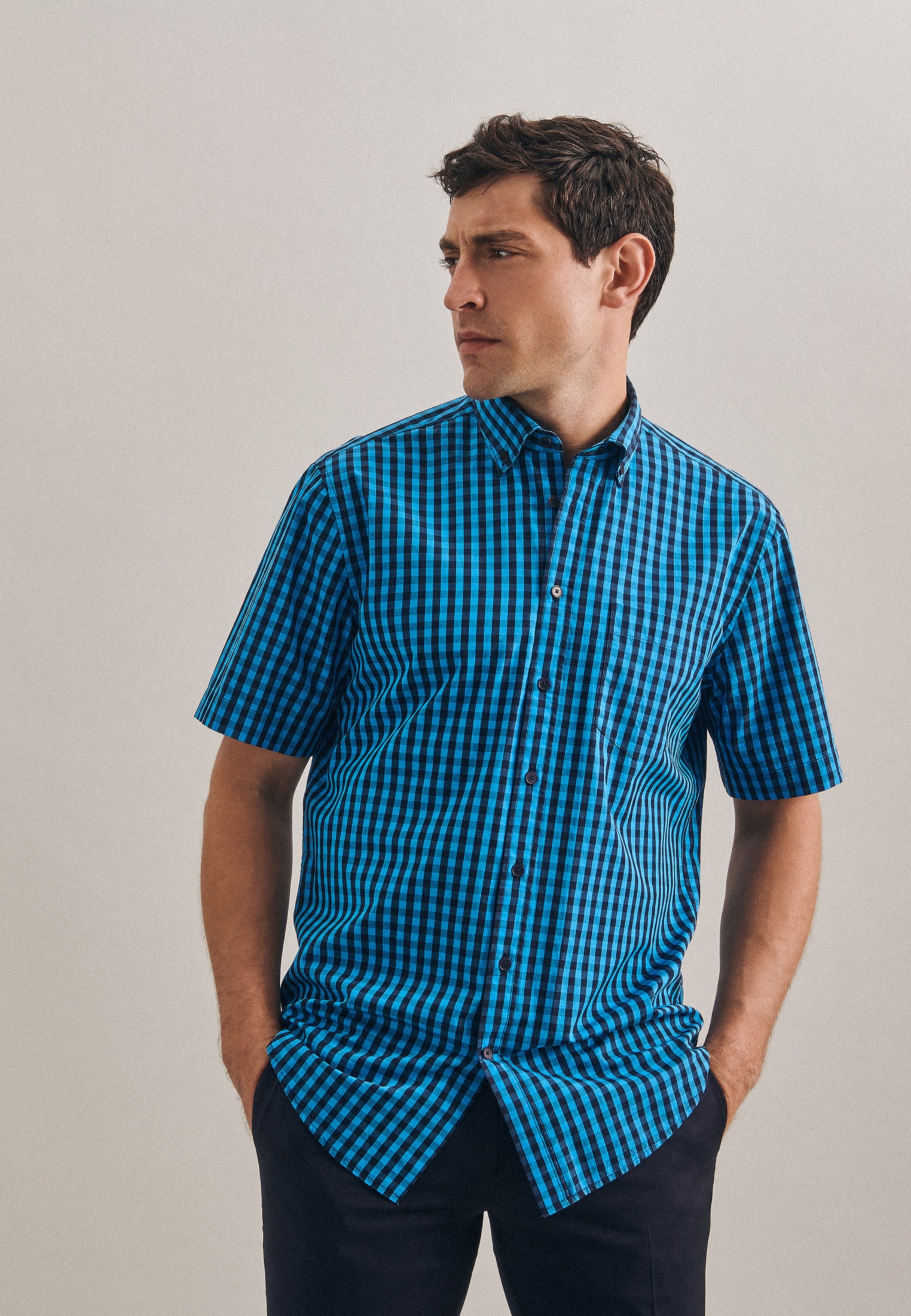 Image of seidensticker Businesshemd »Regular«, Regular Kurzarm Button-Down-Kragen Karo bei Ackermann Versand Schweiz