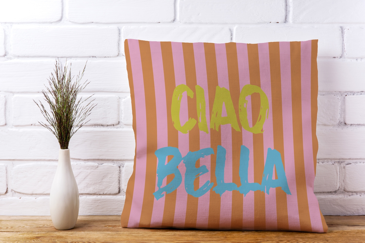 queence Dekokissen »Ciao Bella gestreift« Beidseitig bedruckte Kissenhülle, Kissen 40x40cm, inkl. Reissverschluss