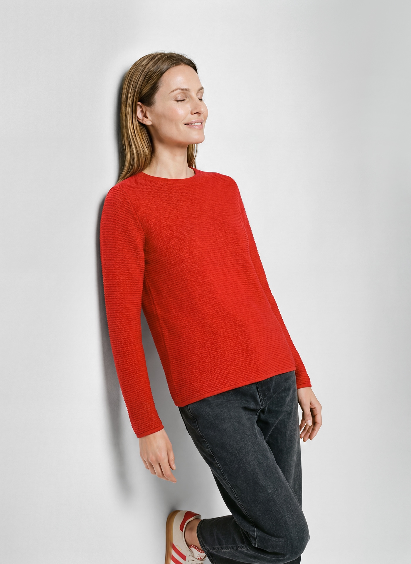 Rabe Strickpullover mit feiner Struktur / Rundhals