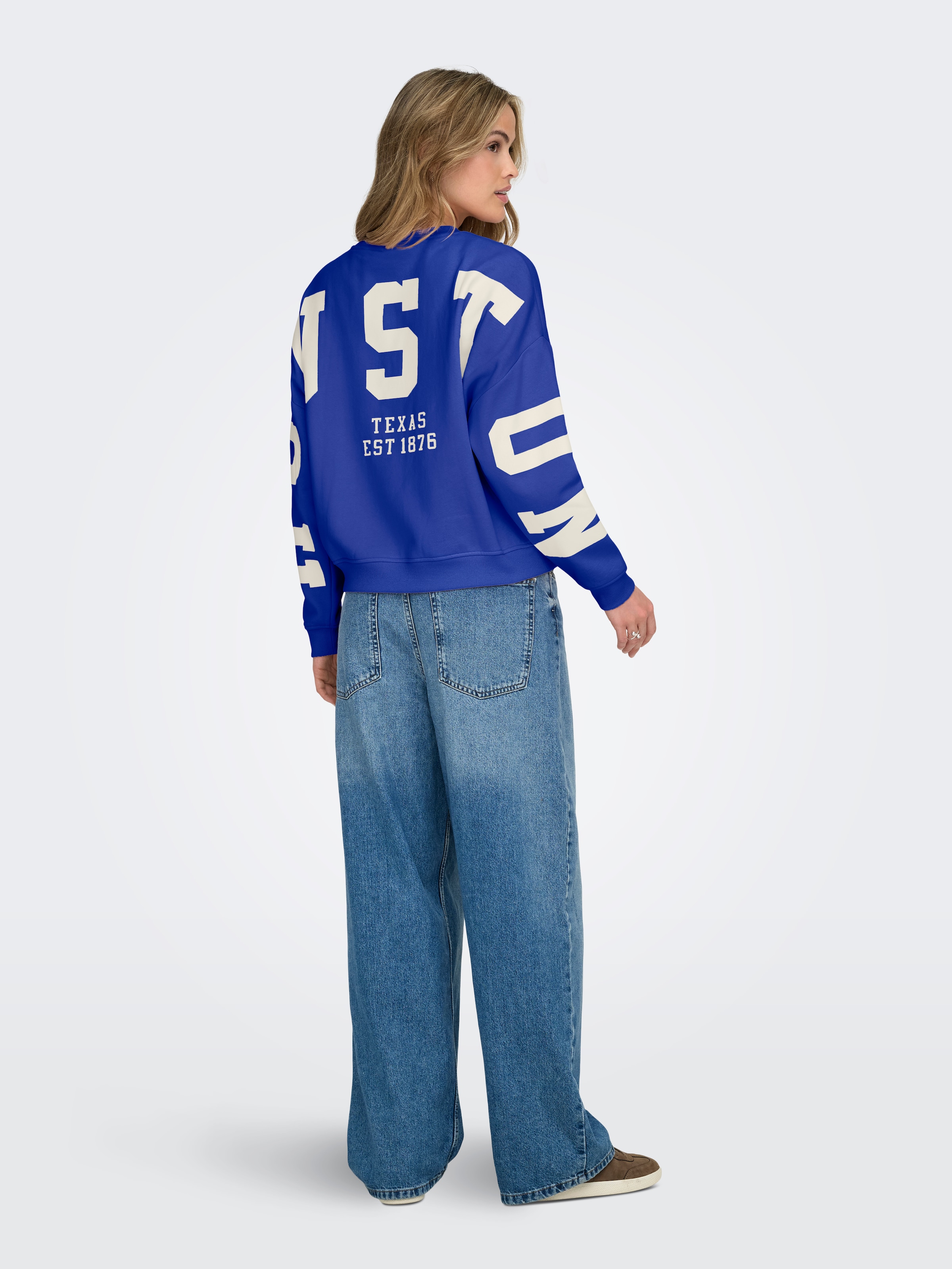ONLY Sweatshirt »ONLSWEAT L/S BACK/SLEEVE PRINT SWT NOOS«, Baumwollmischung, loose fit
