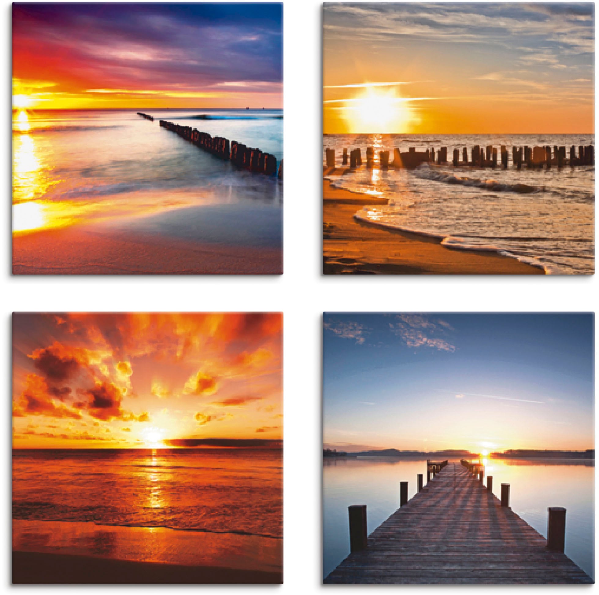 Image of Artland Leinwandbild "Ostsee Strand Sonne Sonnenuntergang" Strand 4 Stk. tlg. 4er Set, verschiedene Grössen