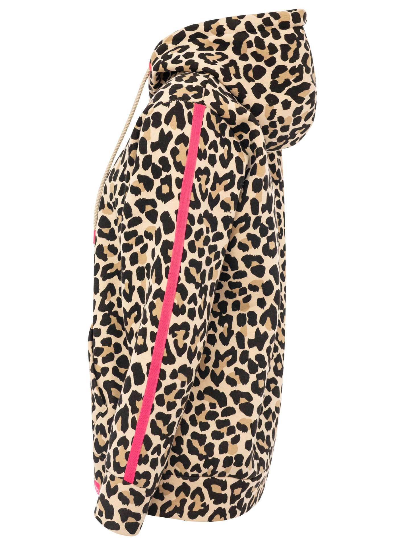 Zwillingsherz Sweat à capuche »"Leo Stripe"« motif léopard, bande rose sur le bras, capuche avec cordon, poche, fermeture éclair