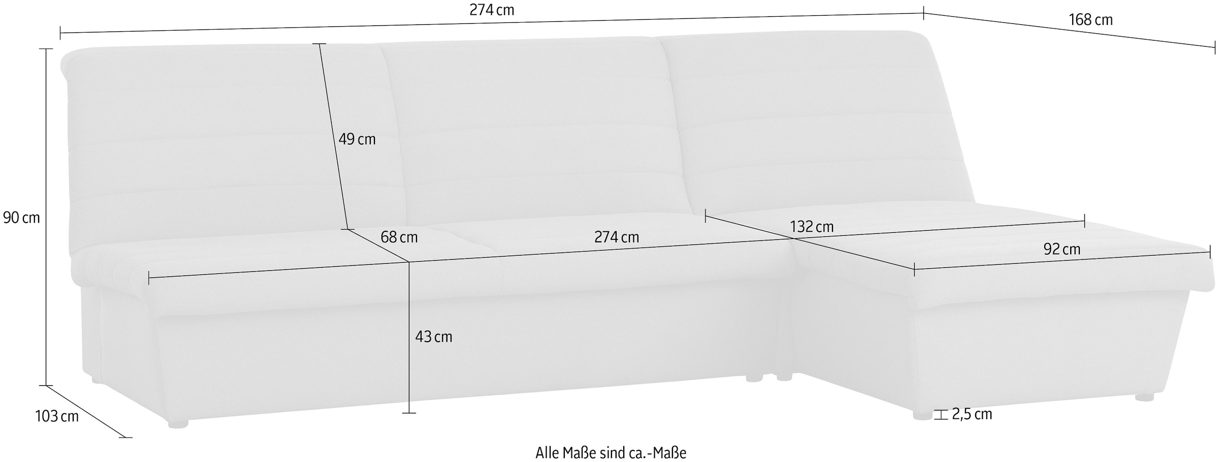 LOOKS by Wolfgang Joop Ecksofa »LOOKS VIII L-Form«, Quersteppung, ohne Armlehnen, in zwei verschiedenen Grössen