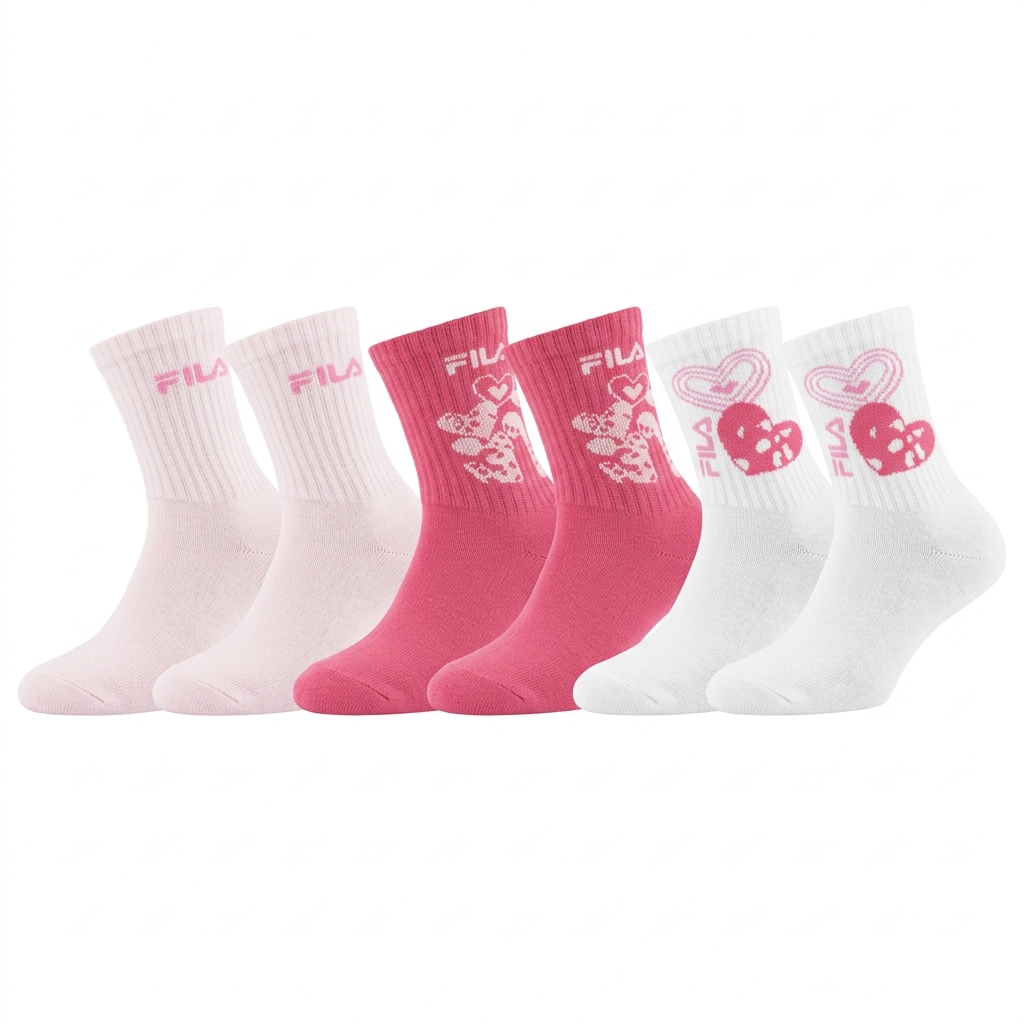 Image of Fila Socken "JUNIOR GIRL NORMAL PLAIN SOCKS PINK PANTHER" 6 Paar, mit breitem Rippenbündchen, Cotton-Mix, Love-Design