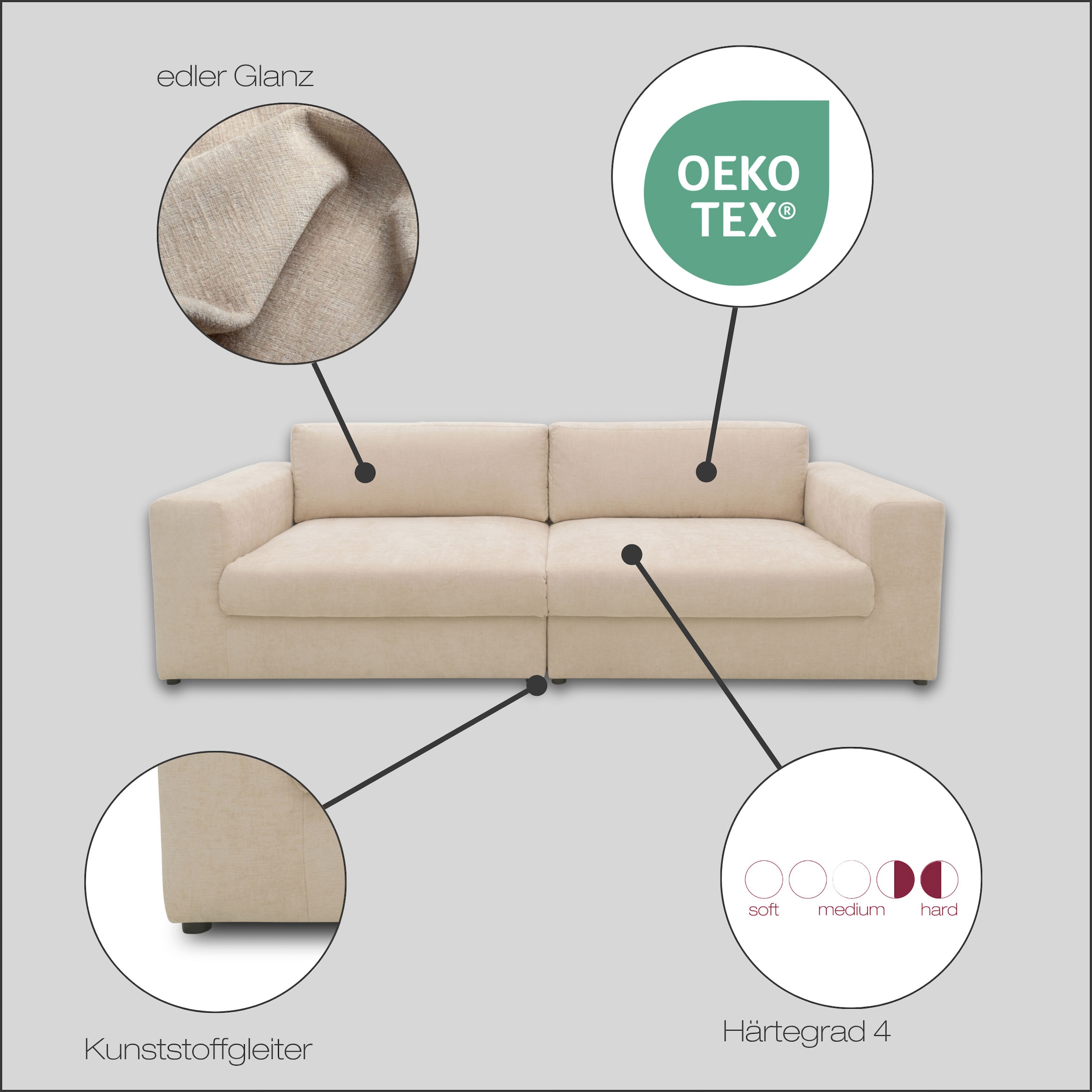 DOMO collection Big-Sofa »800025 Megasofa Breite 276cm, Taschenfederkern, fester Sitzkomfort«, pflegeleichter, edler Strukturstoff, Chenille-Optik aus 100% Polyester