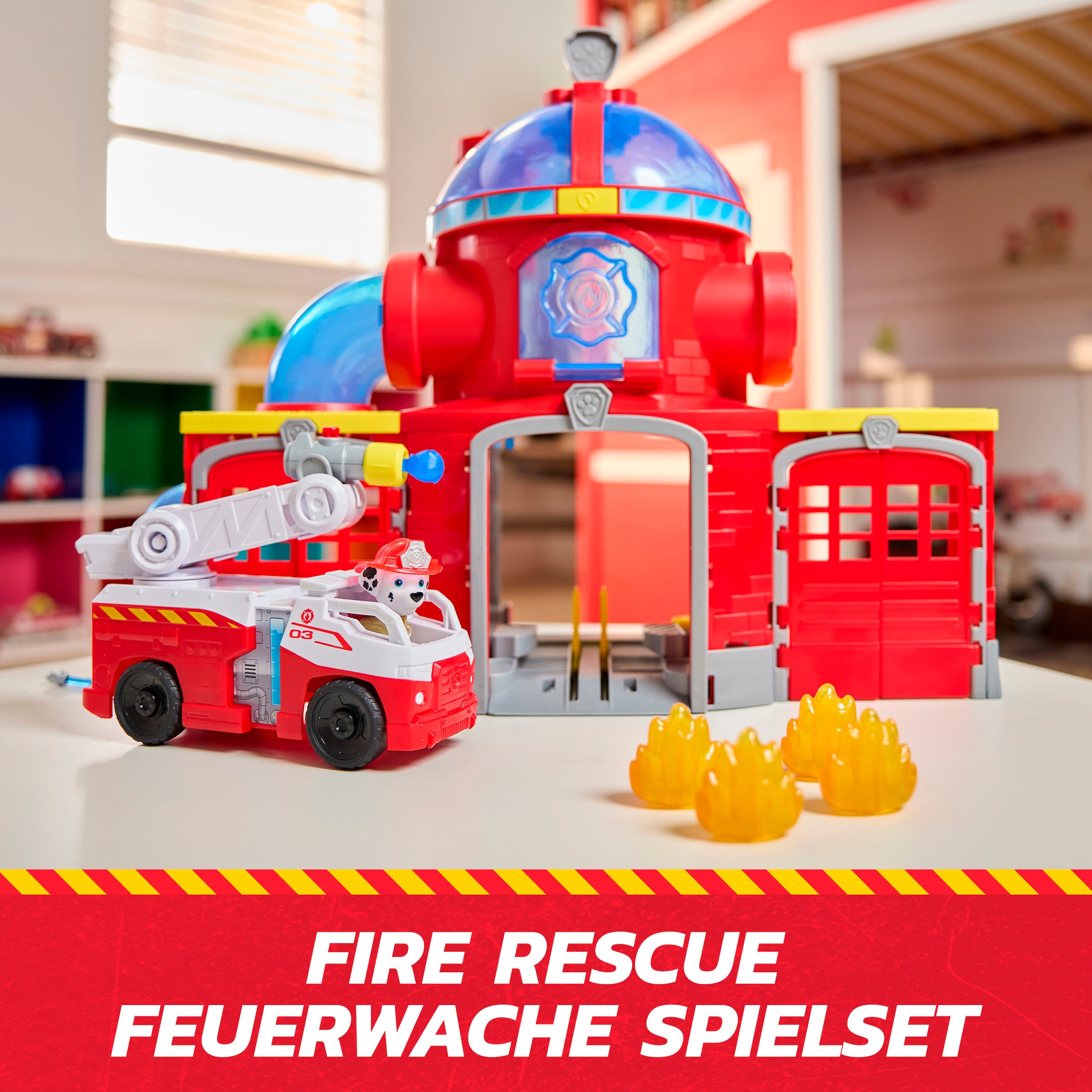 Spin Master Spiel-Feuerwehrwache »PAW Patrol Fire Rescue - Feuerwehr-Station« inkl. Marshall und Fahrzeug; mit Licht- und Soundeffekten