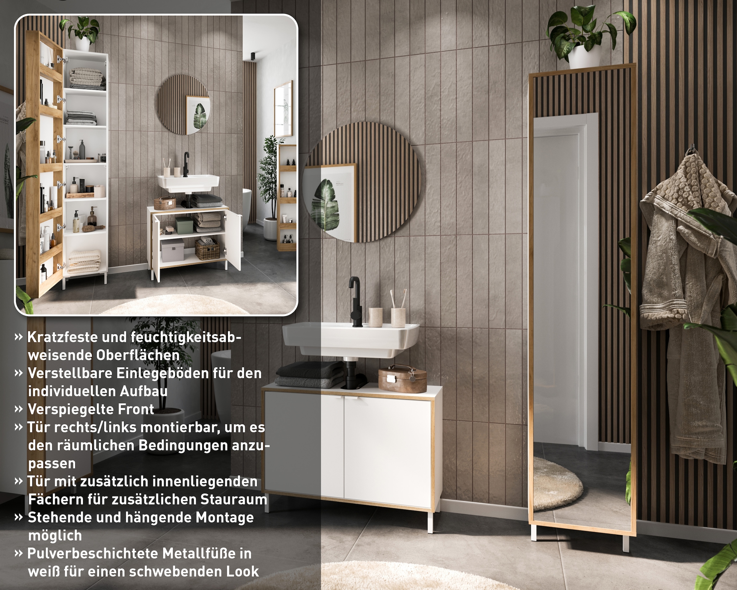 GERMANIA Hochschrank »GW-Topeka« 1 Stk. tlg. Spiegeltür mit Regalfächern innen, volle Stauraumnutzung, Höhe 195 cm