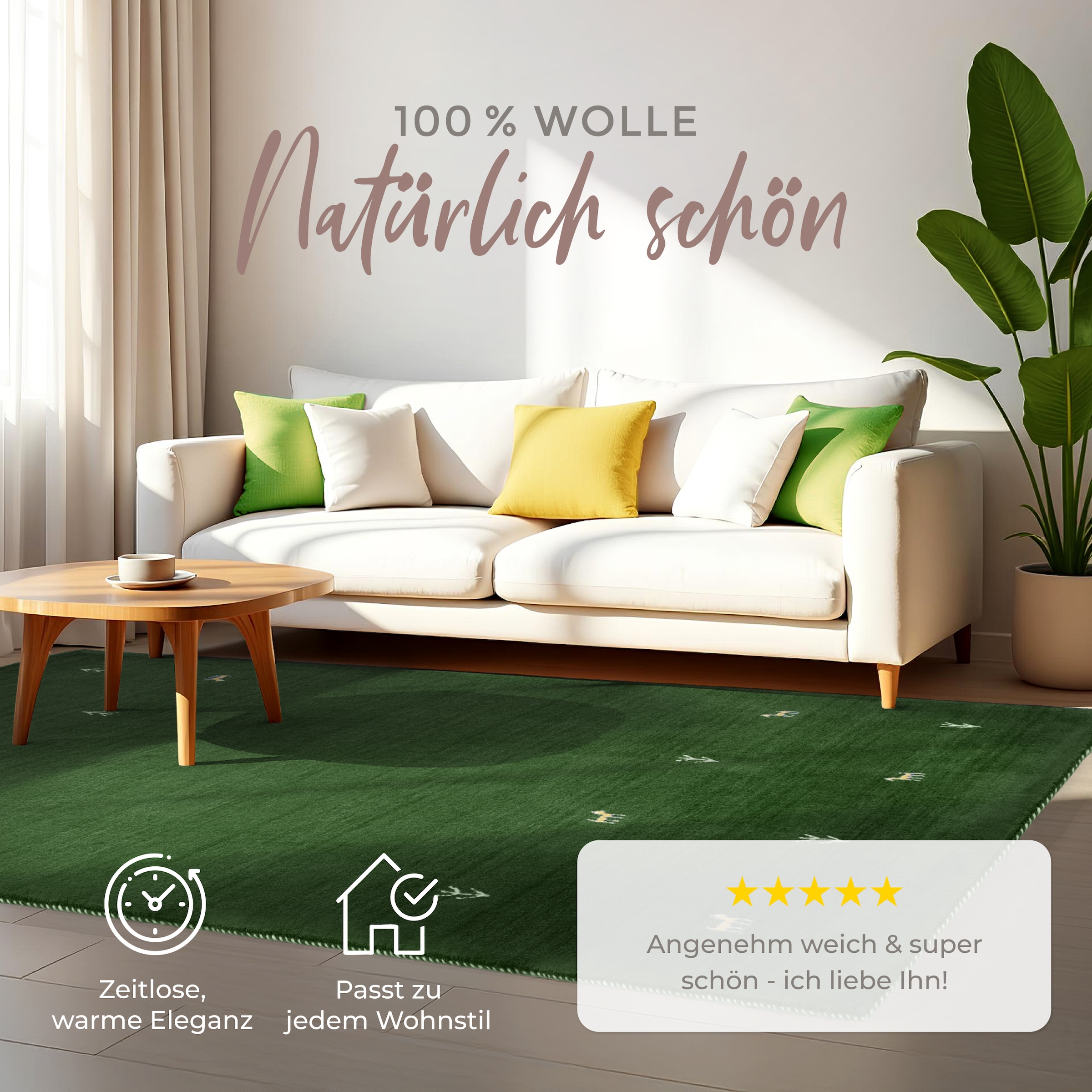 carpetfine Wollteppich »Gabbeh Uni,  auch als Läufer und Rund erhältlich« rechteckig 15 mm Höhe reine Wolle, handgewebt, Gabbeh Loom Tiermotiv, grosse Farbauswahl