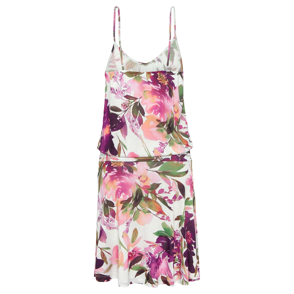 Beachtime Jerseykleid, mit Blumendruck und dezenter Raffung, Sommerkleid, Strandkleid