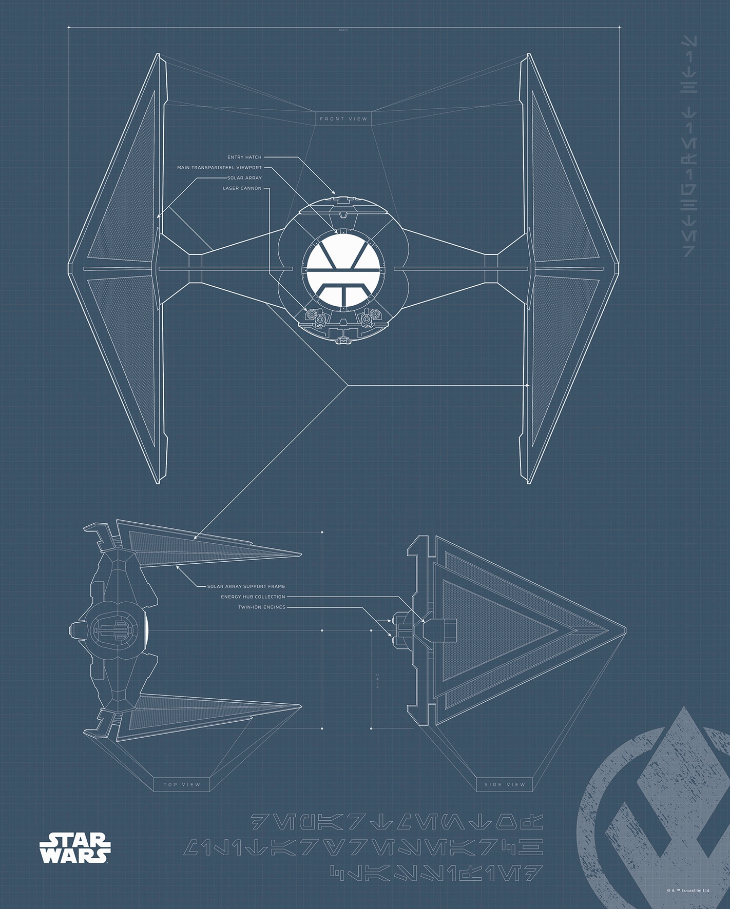 Image of Komar Bild "Star Wars Blueprint Sith TIE-Fighter" Star Wars 1 Stk. tlg. Wandbild zur Dekoration im Kinderzimmer - ohne Rahmen