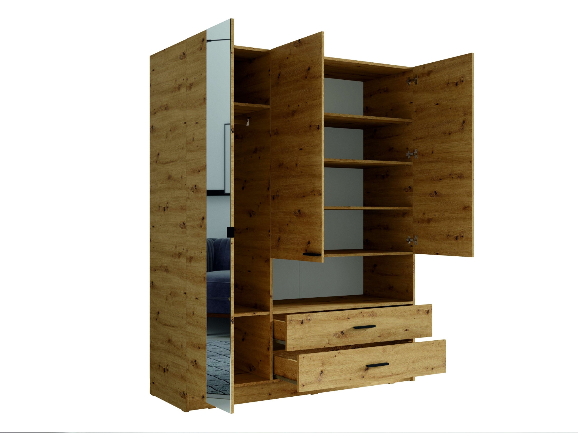 INOSIGN Kleiderschrank »LAREDO Wäscheschrank komplette Innenausstattung, Masse 158,3/200,5/55cm«, Garderobe mit offenem Fach, 3 Türen und 2 Schubladen, FSC