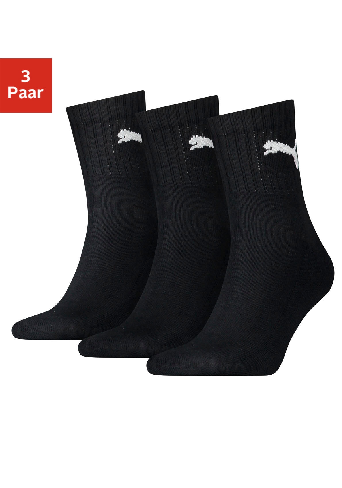 PUMA Sportsocken »short crew«, (3er-Pack), mit klassischer Rippe