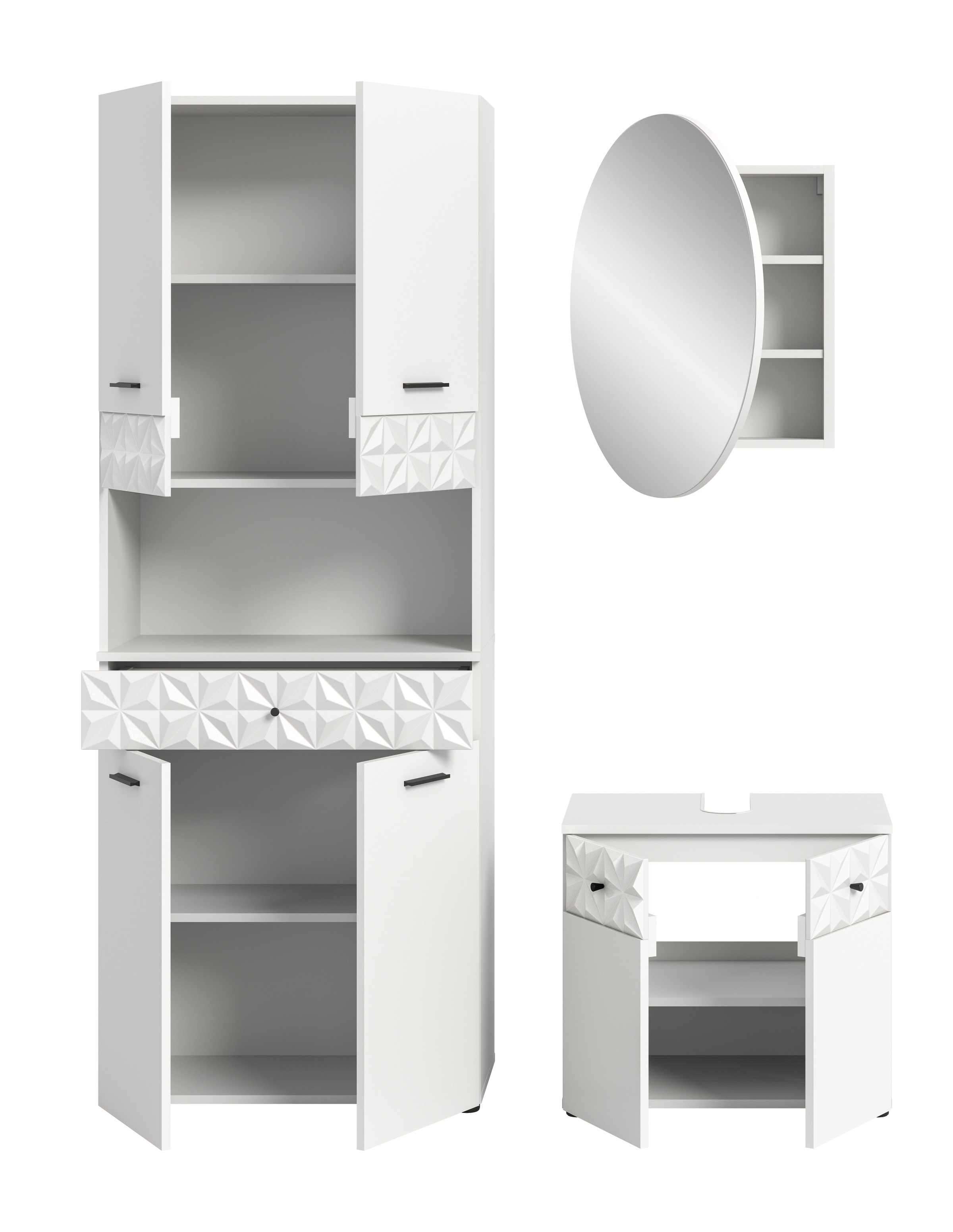 INOSIGN Ensemble de salle de bains »VICENZA, TOPSELLER!, Breite 145cm, 3-teilig, mit Ornamentabsetzung« best. aus: Hochschrank, Waschbeckenunterschrank und Spiegelschrank, 