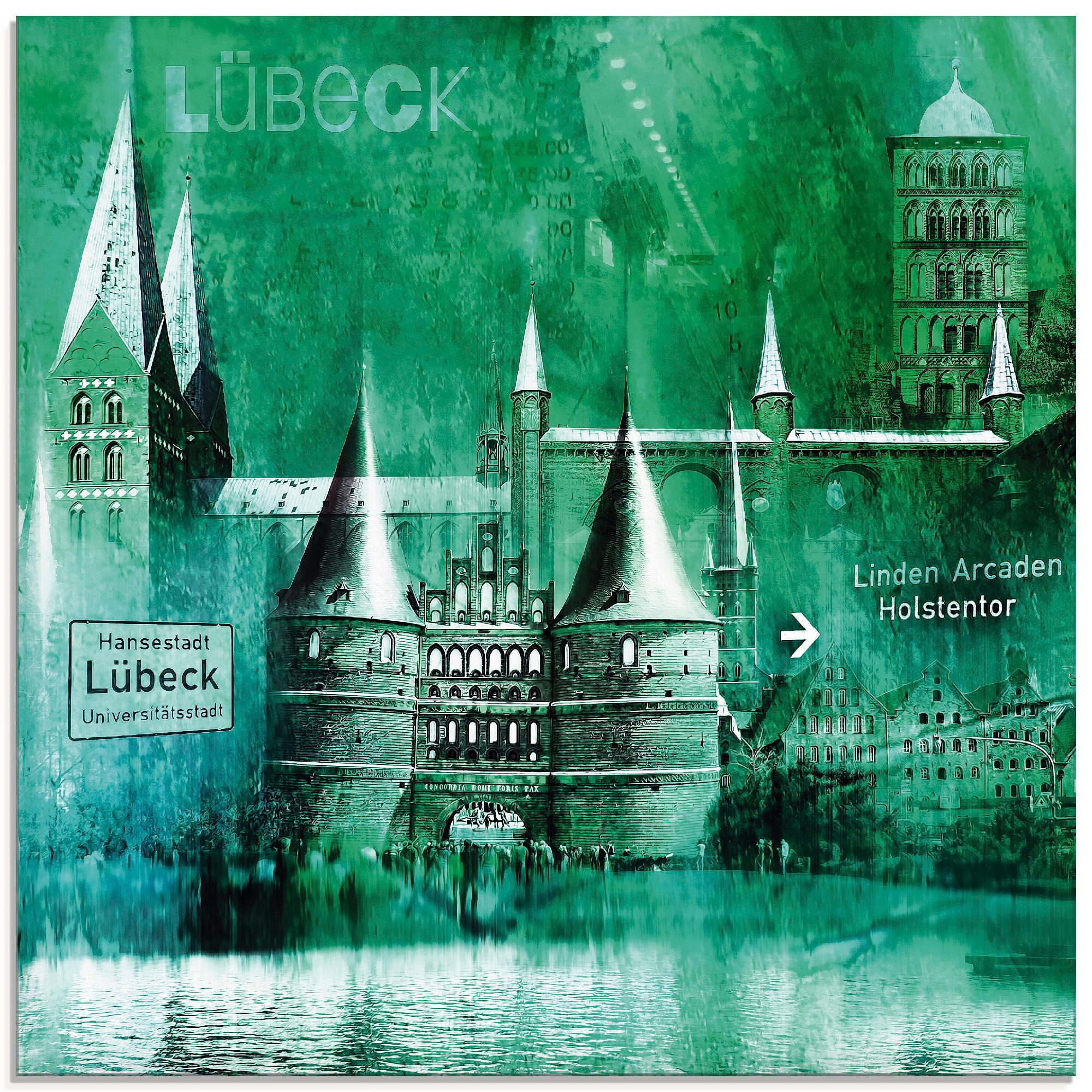 Image of Artland Glasbild »Lübeck Hansestadt Collage 05«, Architektonische Elemente, (1 St.) bei Ackermann Versand Schweiz