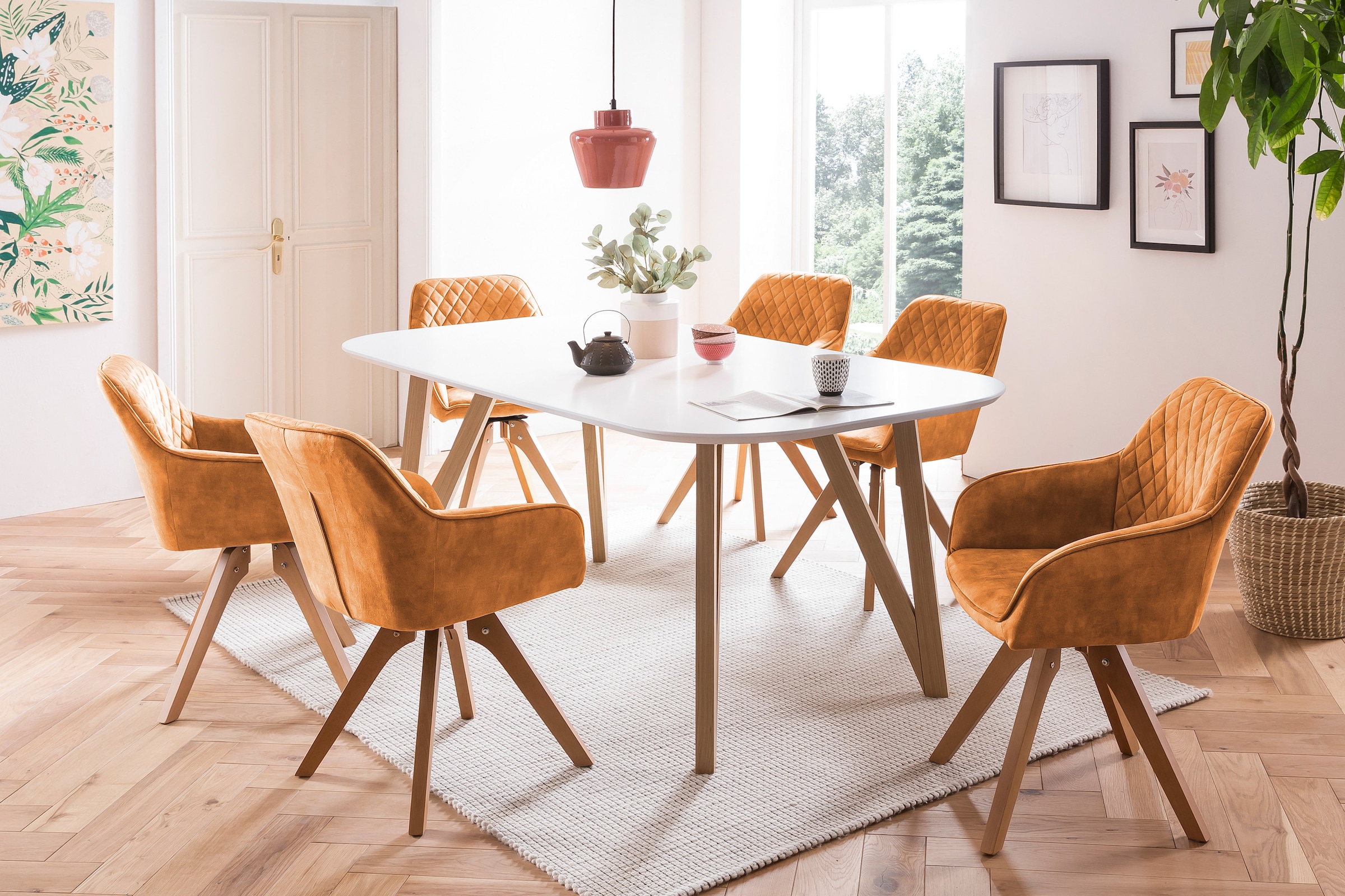 SalesFever Essgruppe »Elegante Sitzgruppe« 5-teiliges Set: Samtverlour-Stühle und 160cm Tisch