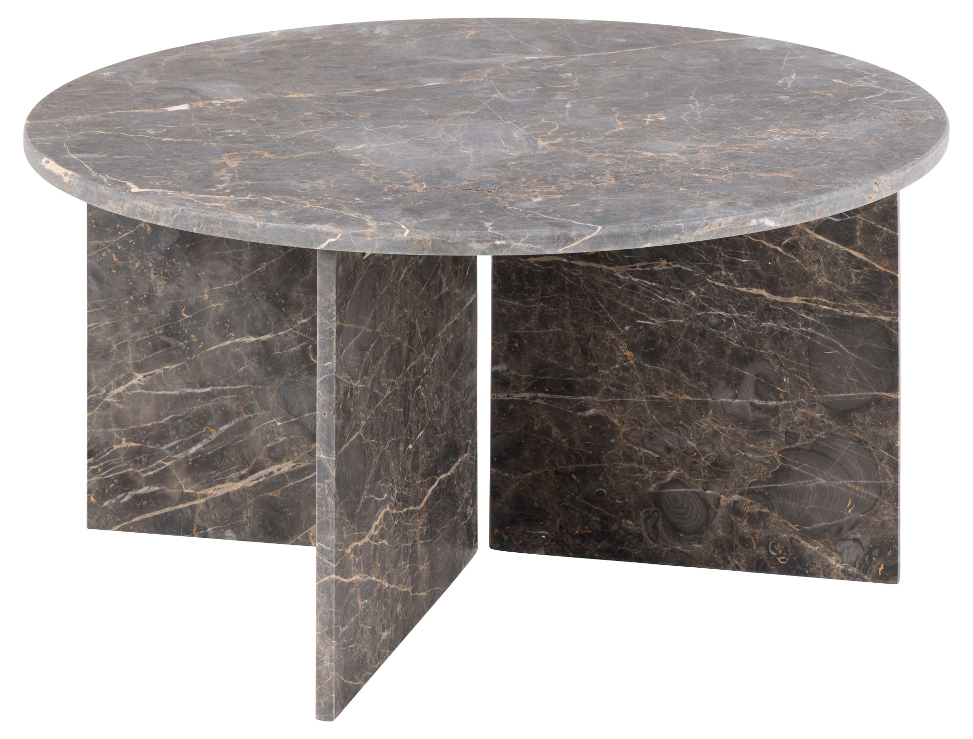 Image of ACTONA GROUP Couchtisch "Vega" Rund Couchtisch, V-förmig Gestell matt braun lackiert Marmor, Ø90x42cm