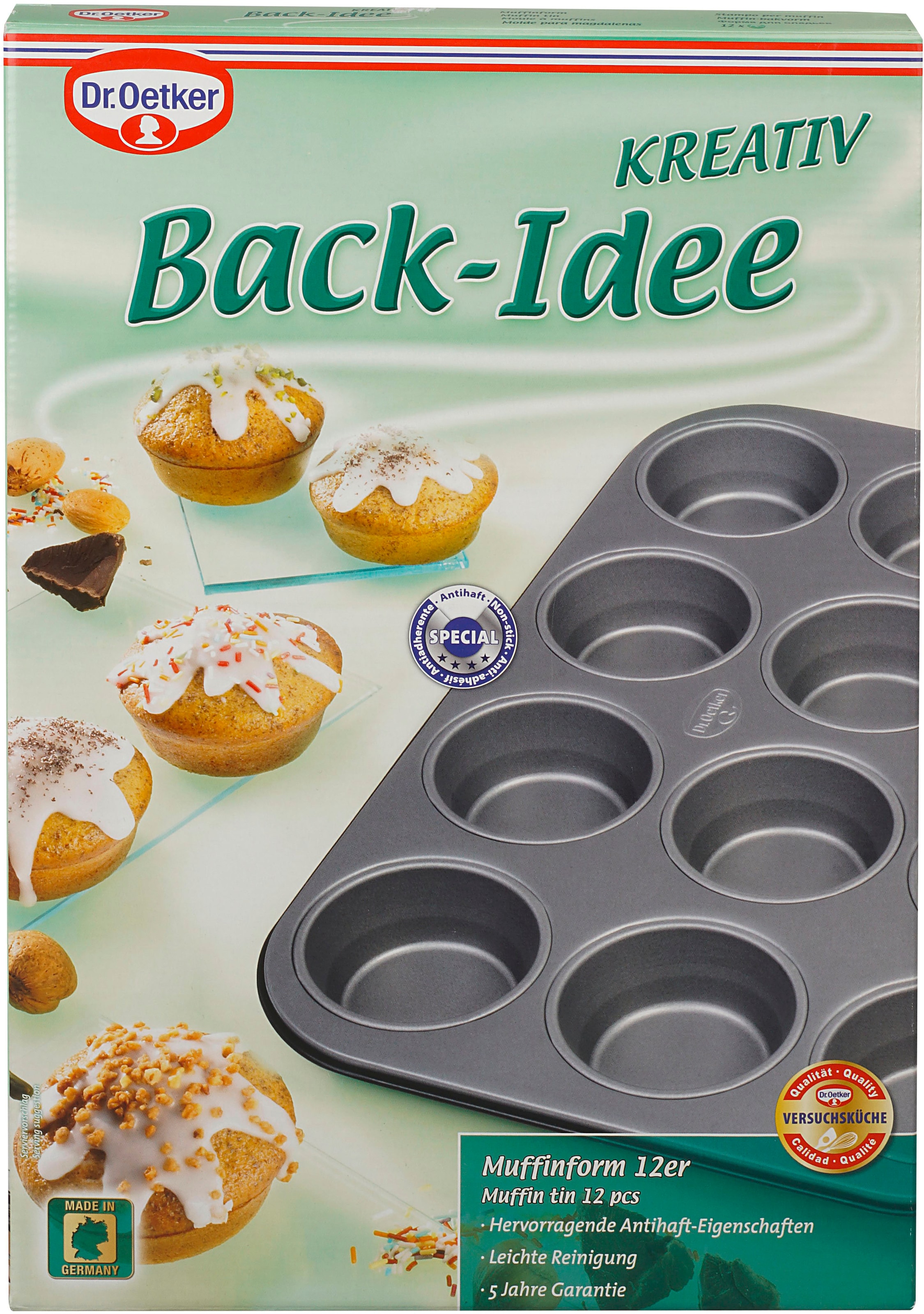 Dr. Oetker Küchenhelfer Muffinform »Back-Idee, 12er Form, Muffinblech mit Antihaft-Beschichtung« ausgezeichnete Wärmeleitung, hitzebeständig bis 230°C