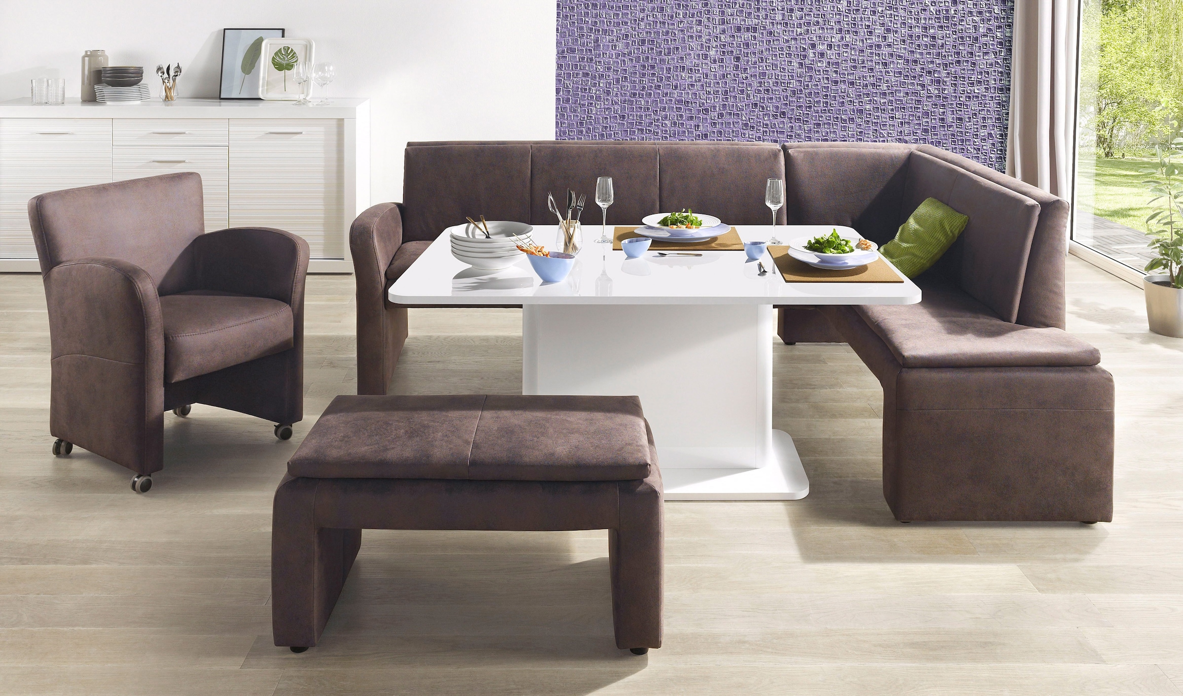 exxpo - sofa fashion Eckbank »Cortado, elegant und modern mit hohem Sitzkomfort«, hohe Bodenfreiheit, schöne Detailverarbeitung, wahlweise Lederbezug