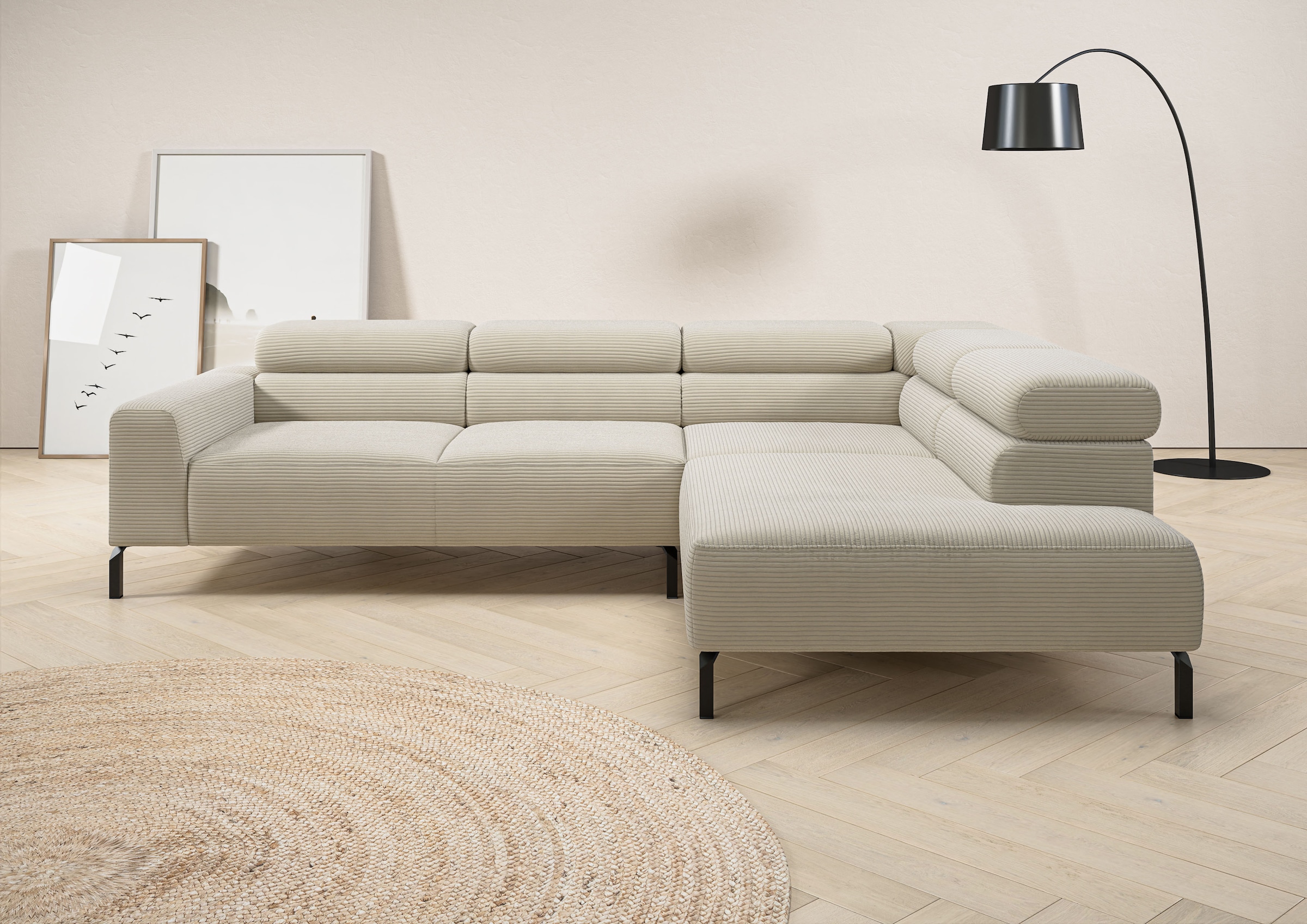 Image of Home affaire Ecksofa "Antonelli, L-Form, inkl. Kopfteilverstellung, Breite 276 cm, bequem" mit elektrischer Sitztiefenverstellung, in Cord, natur